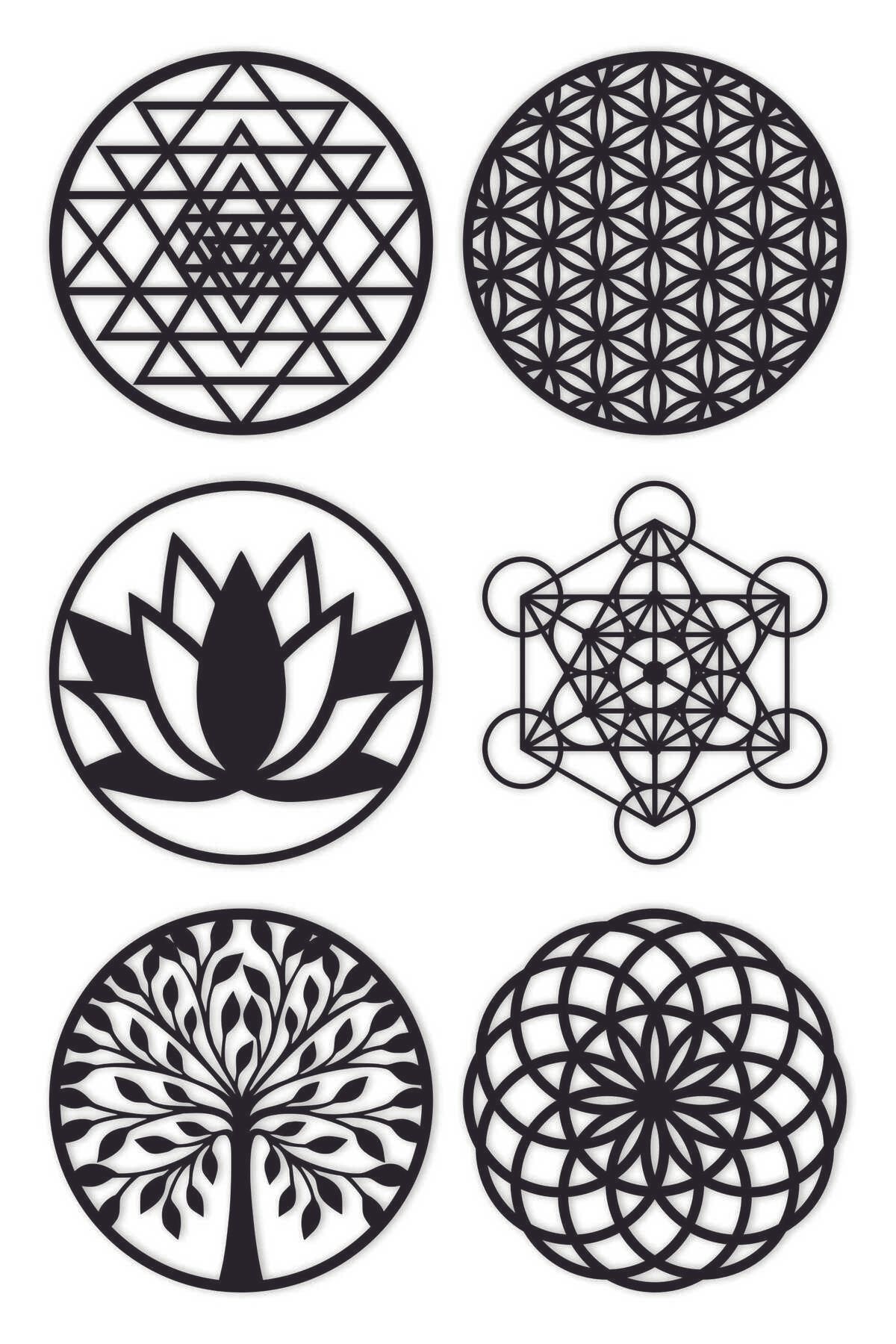 UNT Mandala Duvar Dekoru Seti 6’lı – Bohem Spiritüel MDF Tablo – Geometrik Lazer Kesim