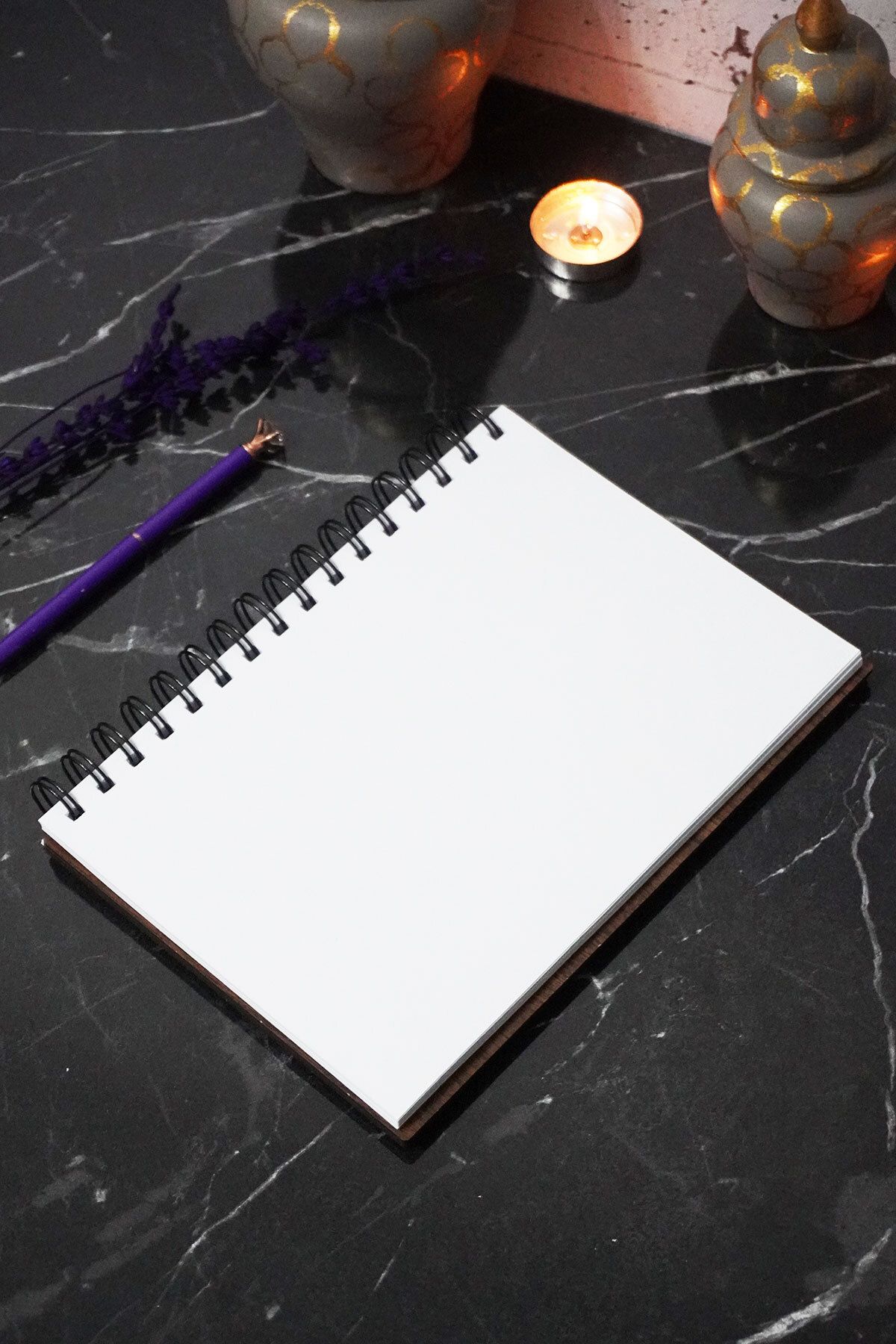 markcat-Cat on the Window Spiral Notebook with Wooden Cover - Unlined Notebook - 60 Sheets (120 Pages) - A5 15X21 cm 5