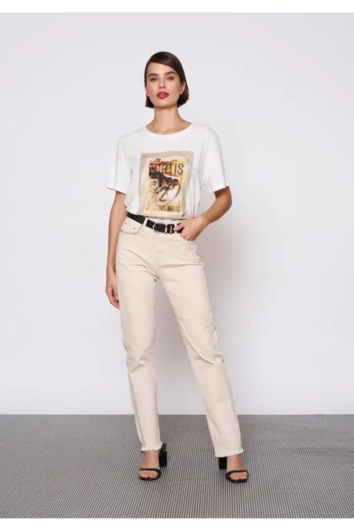 EUROFASHION Bej Scarlet Denim Pantolon