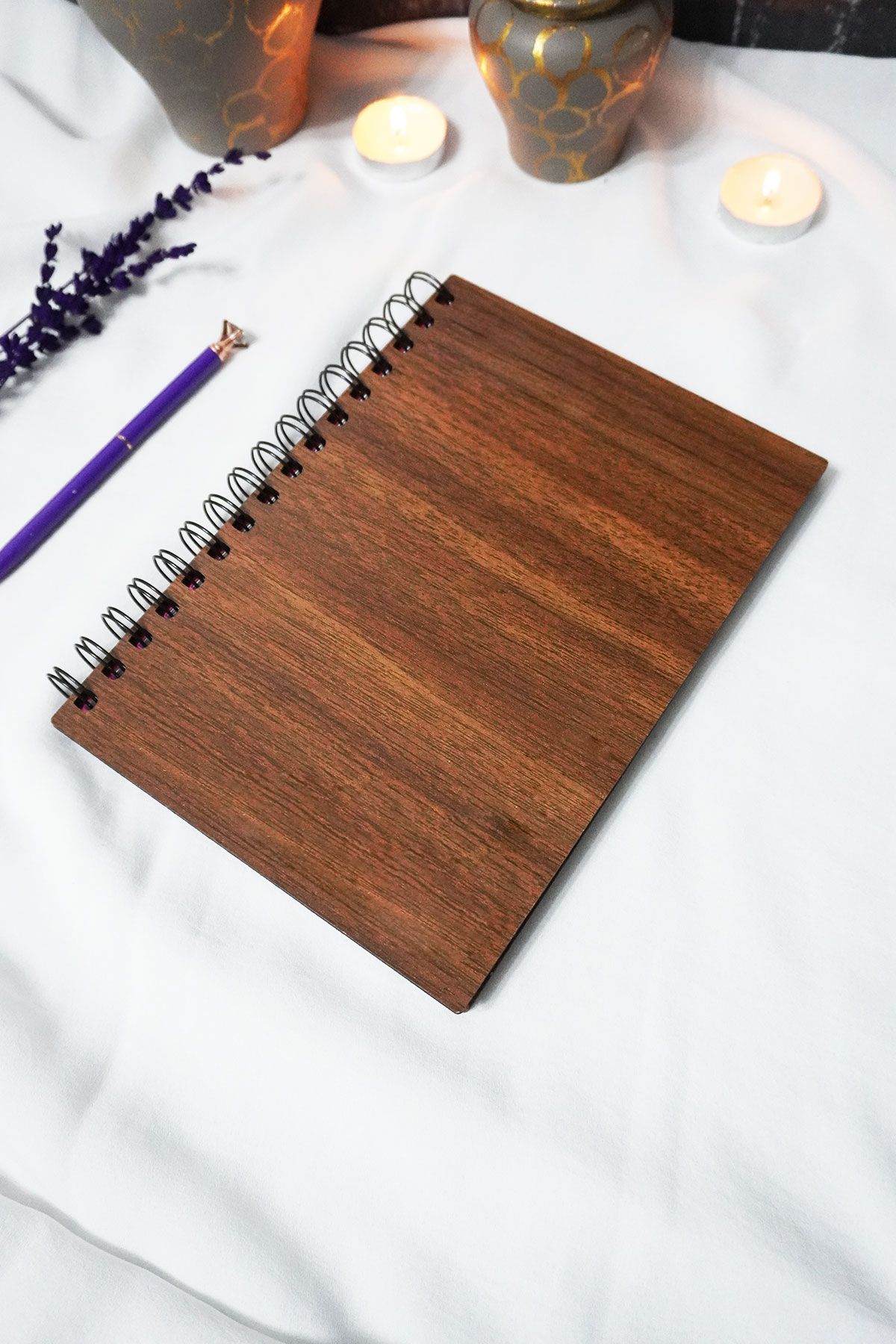 markcat-Cat on the Window Spiral Notebook with Wooden Cover - Unlined Notebook - 60 Sheets (120 Pages) - A5 15X21 cm 7