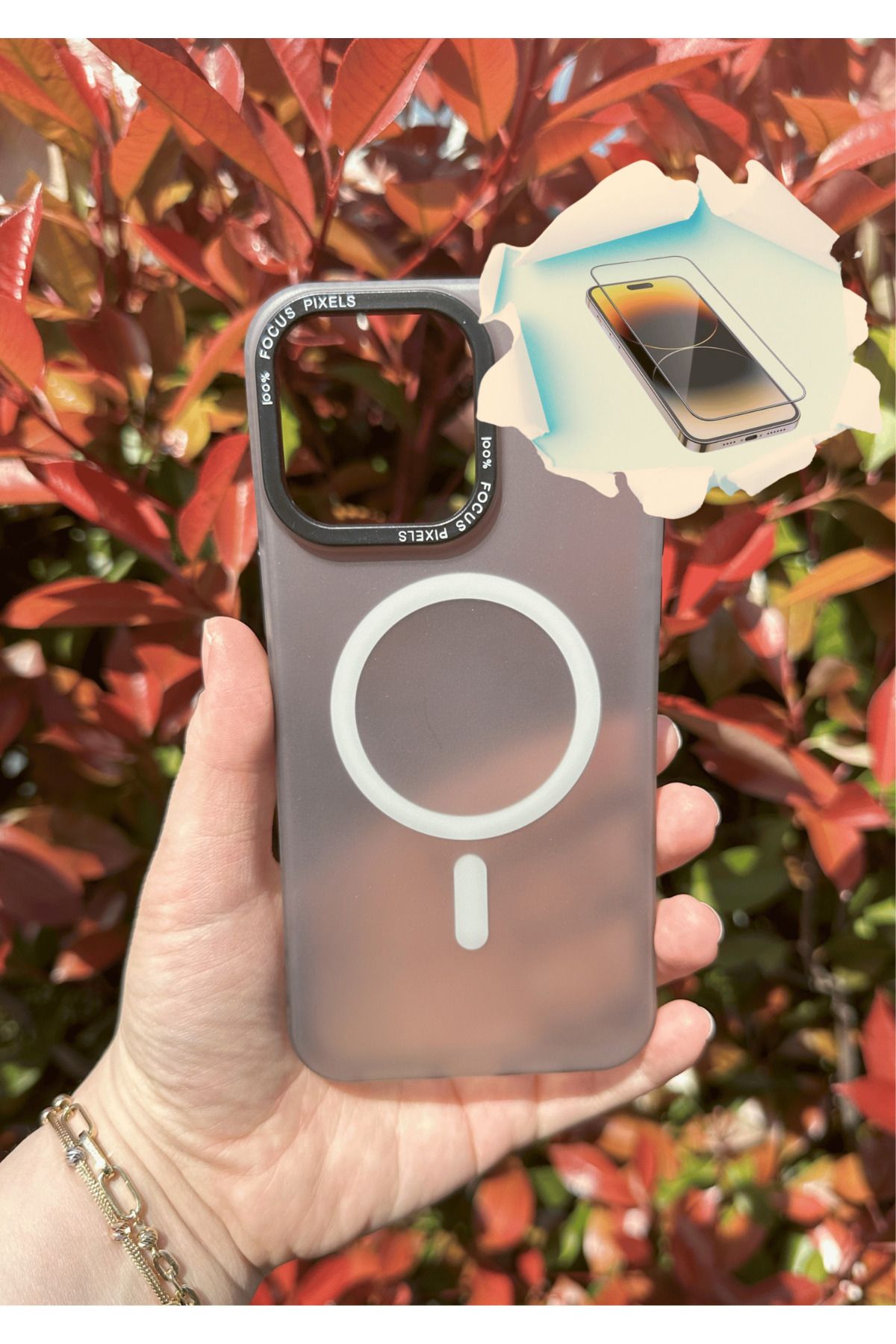 CNL iPhone 15 Pro Max Uyumlu Magsafe özellikli Kaliteli Sararmaz Gri Kılıf - Kırılmaz Cam Hediyeli