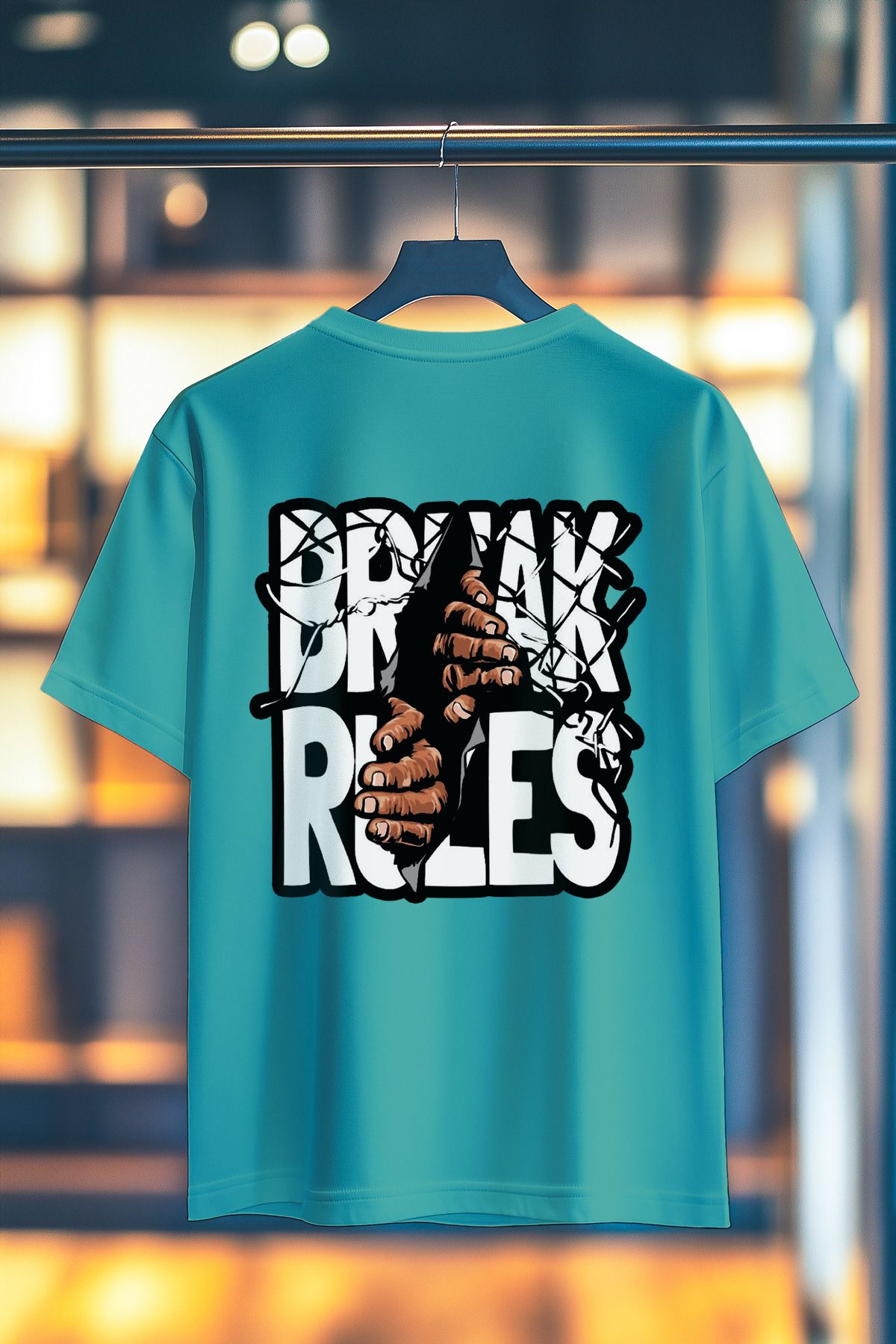 BookOrBook Break Rules %100 Pamuk Premium Kalite Sırt Baskılı T-Shirt