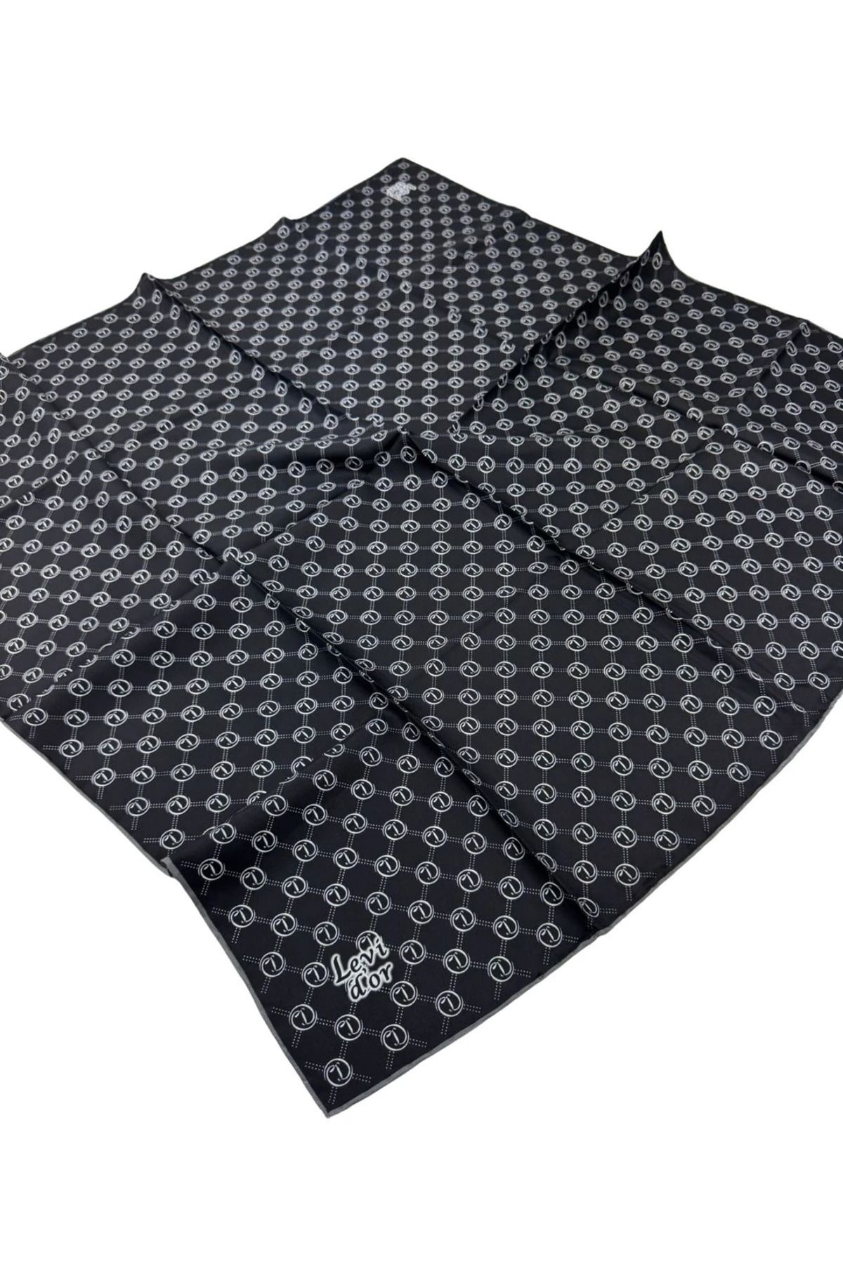 Levidor İpek Twill Eşarp 4202-16 Geometrik Desen SİYAH-BEYAZ