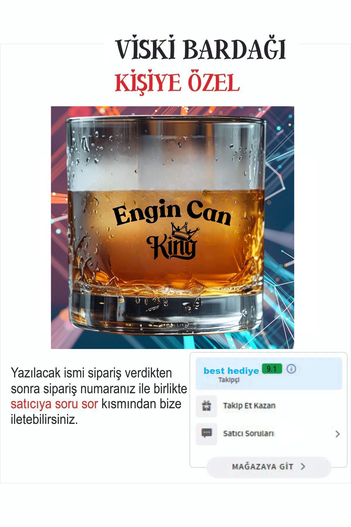 best hediye Şeffaf Cam Viski Bardağı - Kutulu-kişiye özel isimle