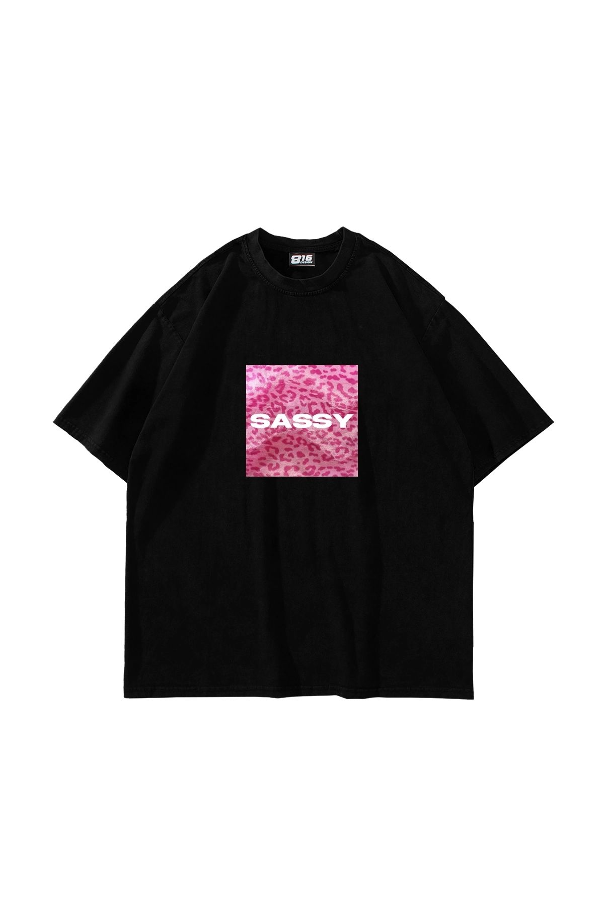 Sekizbiraltı SASSY Baskılı Oversize Unisex Siyah Tshirt