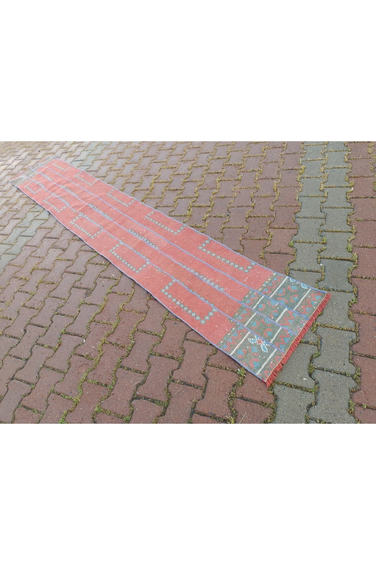 ŞAHMERDANOĞLU 53 x 333 Cm El Dokuması Vintec-Eskitme Dar Uzun Yolluk Halı, Mutfağa Bohem Dekor KPX