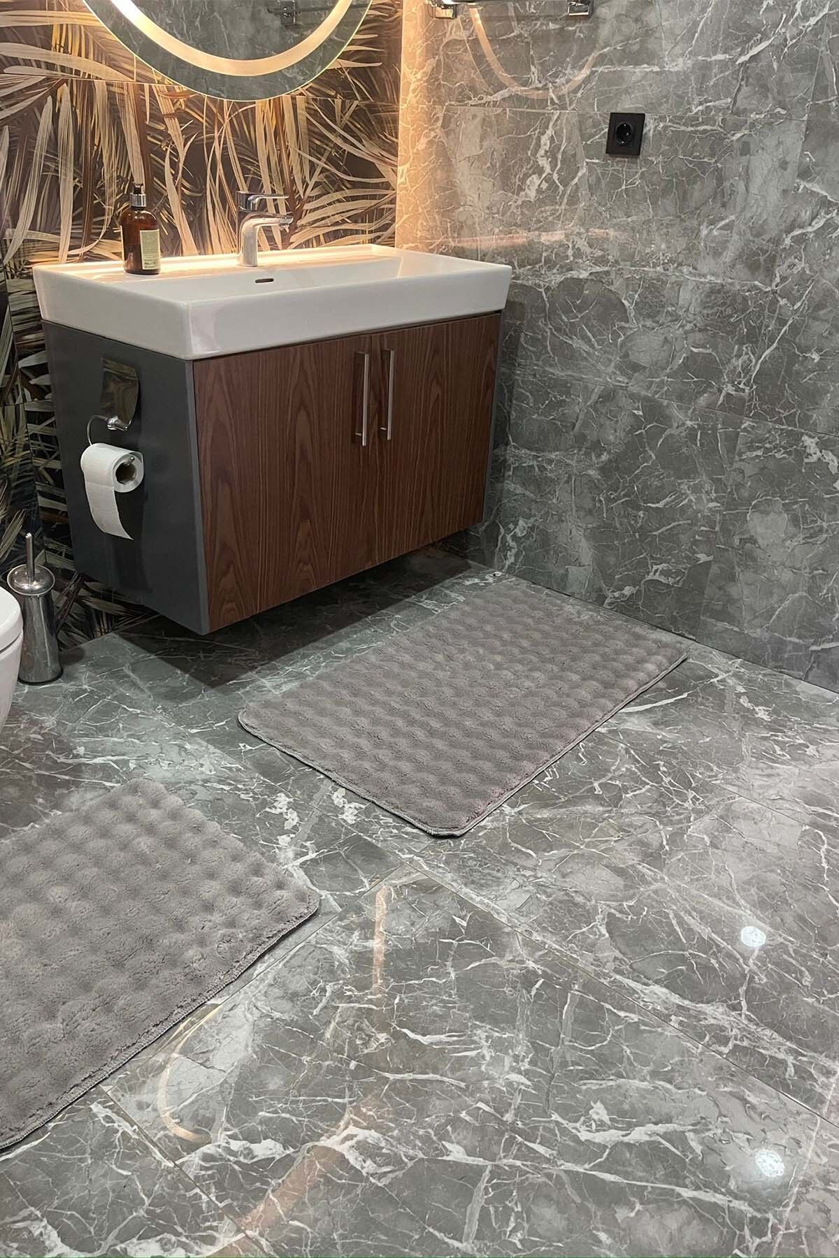 tropikal home-Μοντέρνο Bubble Washable Αντιολισθητικό Μοκέτα Μπάνιου Σετ Τουαλέτας 2 τεμαχίων 60x100 και 50x60 3