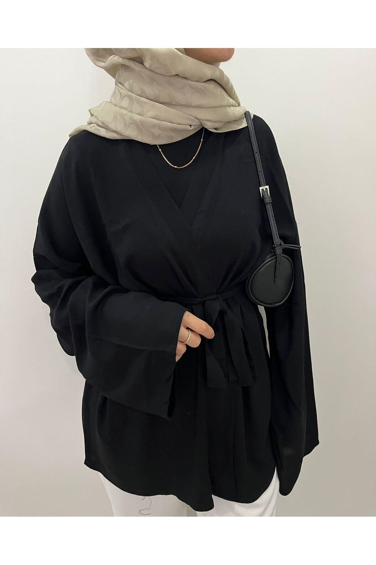FASİON Belden Bağlamalı Siyah Kimono