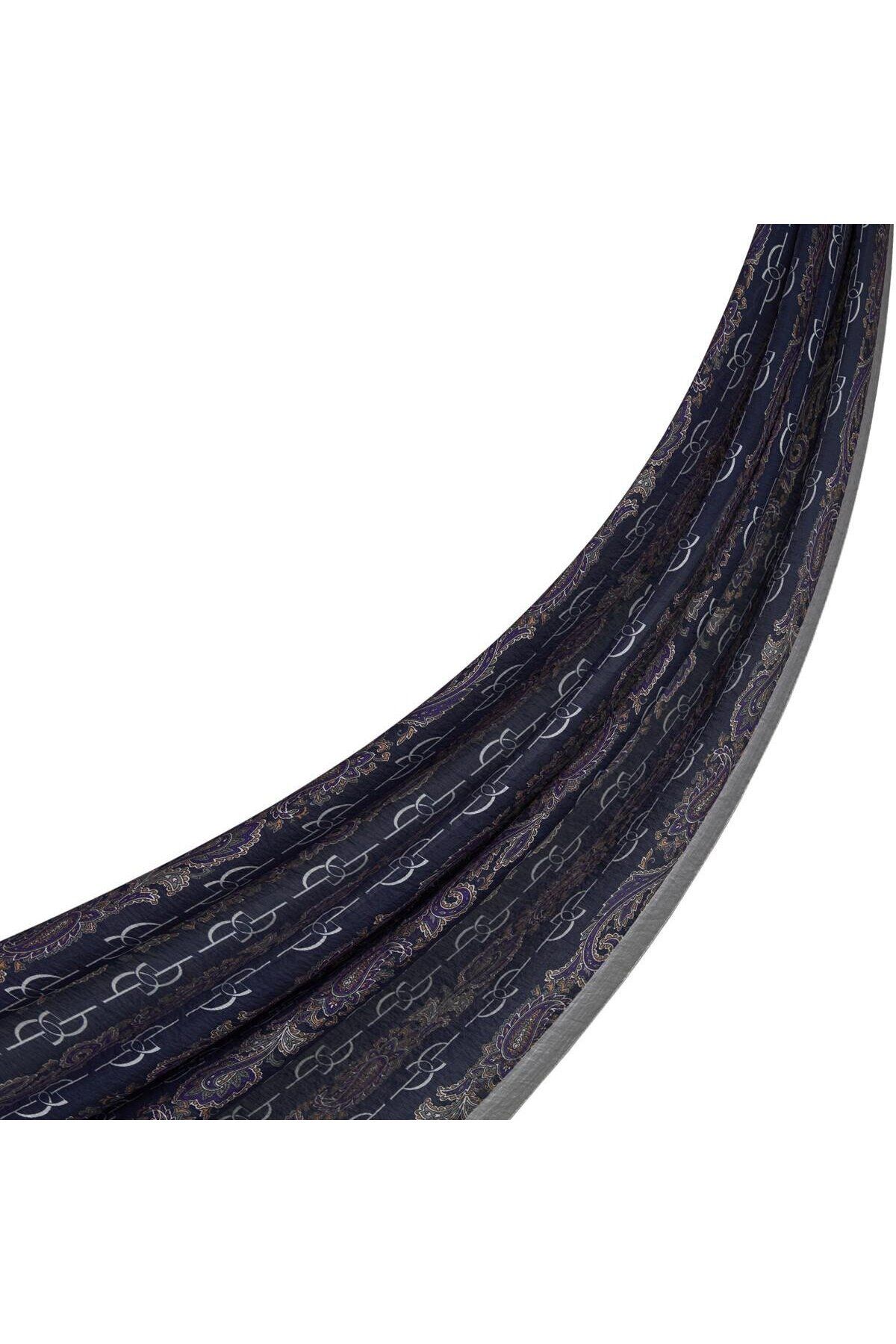 ipekevi İpekevi Monogram Desenli Tenselsoft Şal 02891-Lacivert Bej