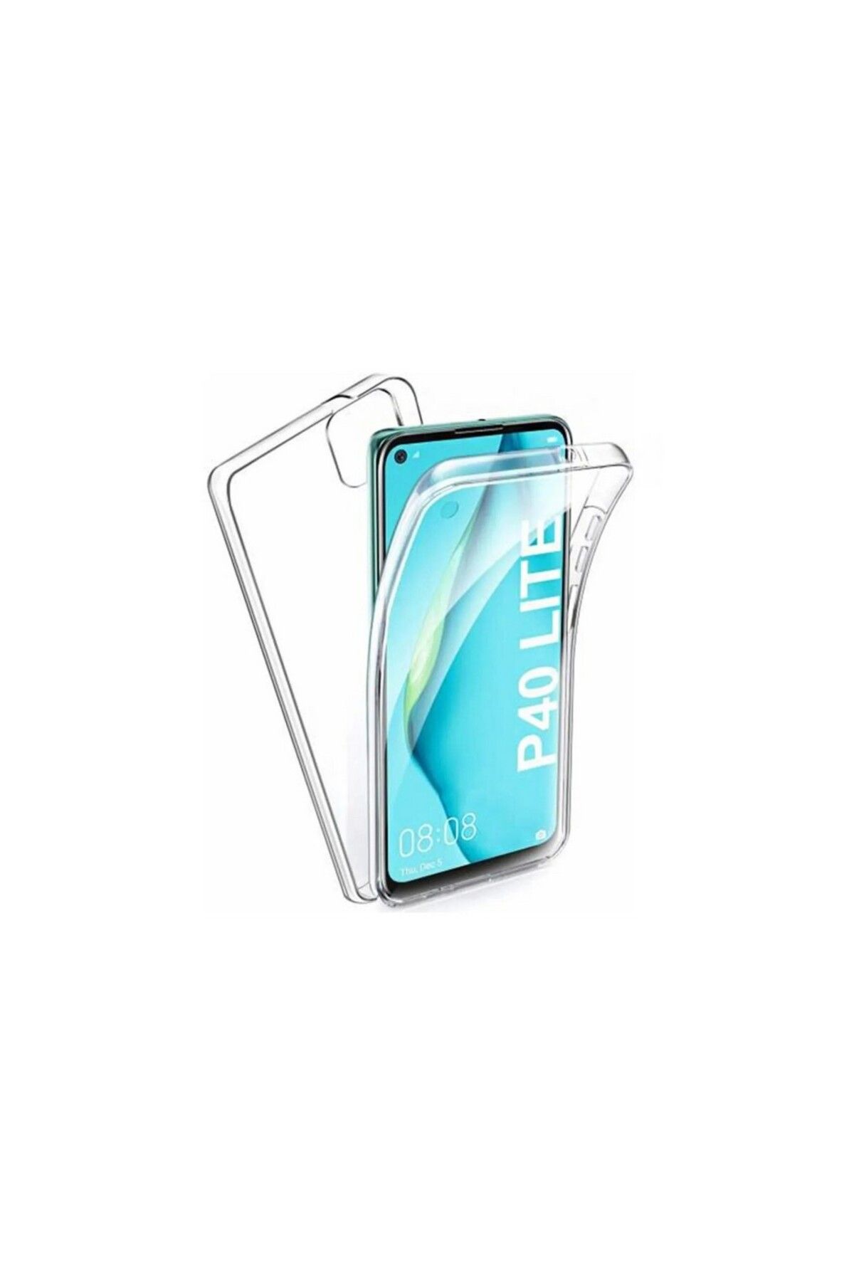KılıfShop Huawei P40 Lite uyumlu Kılıf Ön Arka 360 Koruma Arka Sert Mika Ön Silikon Şeffaf