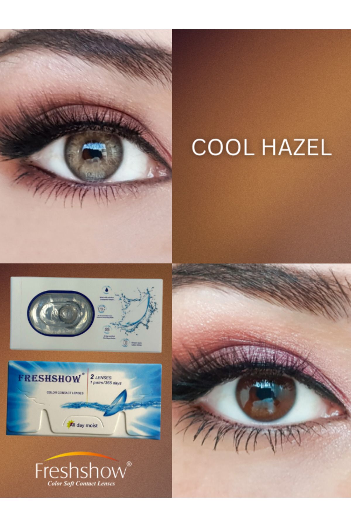 RABIR Cool Hazel Yıllık Kirpik Lens Solüsyonu ve Lens Kabı