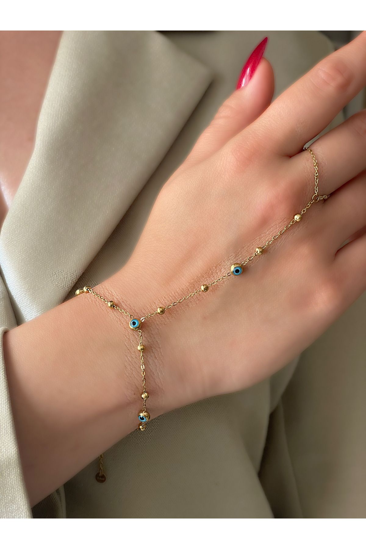 JELLY Kadın Çelik Altın Renkli Nazar Boncuğu Göz Model Ayarlanabilir Tasarım Şahmeran Bileklik