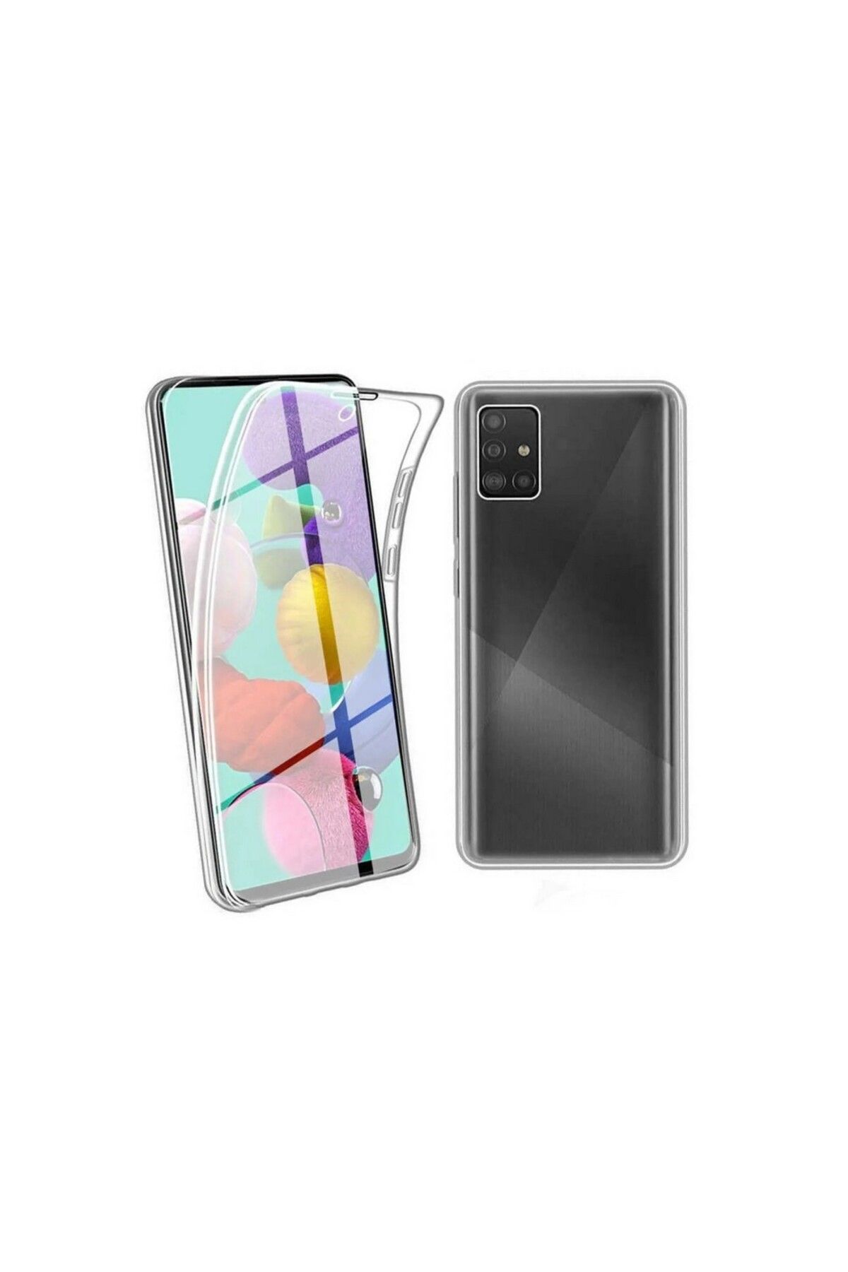 KılıfShop Samsung Galaxy A71 uyumlu Kılıf Ön Arka 360 Koruma Arka Sert Mika Ön Silikon Şeffaf