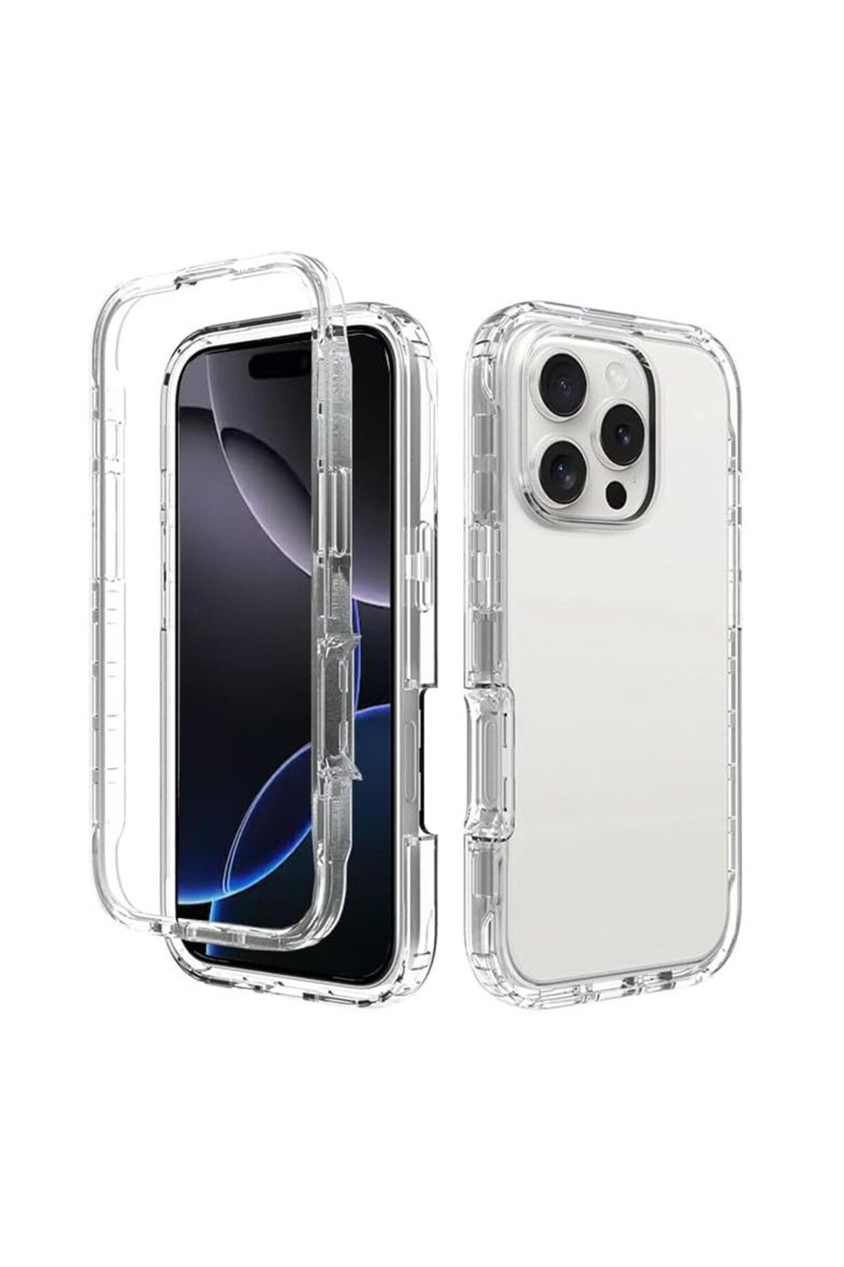KılıfShop iPhone 16 Pro Max uyumlu Kılıf Ön Arka 360 Koruma Arka Sert Mika Ön Silikon Şeffaf