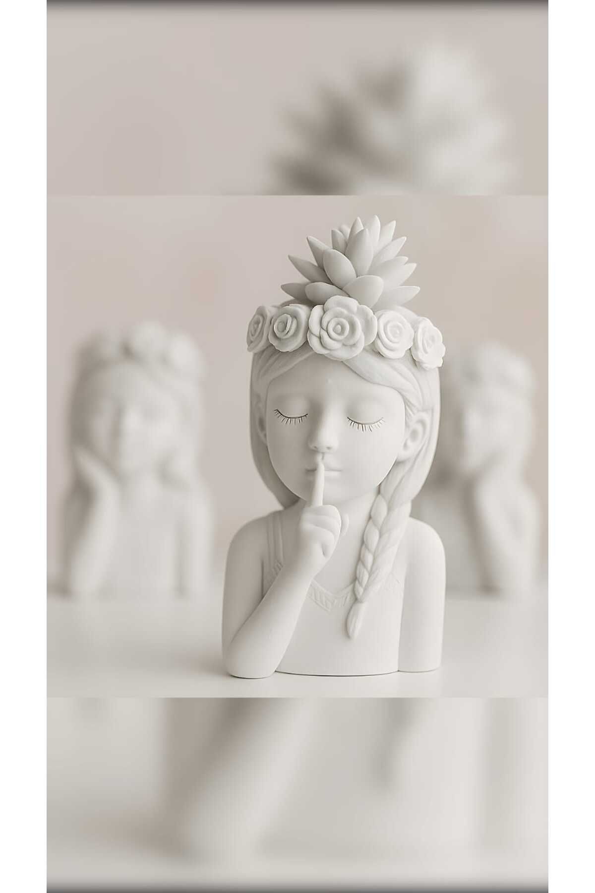 GİTTİGİTTİ El Yapımı Çiçekli Kız Dekoratif Obje – Zarif Tasarım (12 x 5 cm) Beyaz