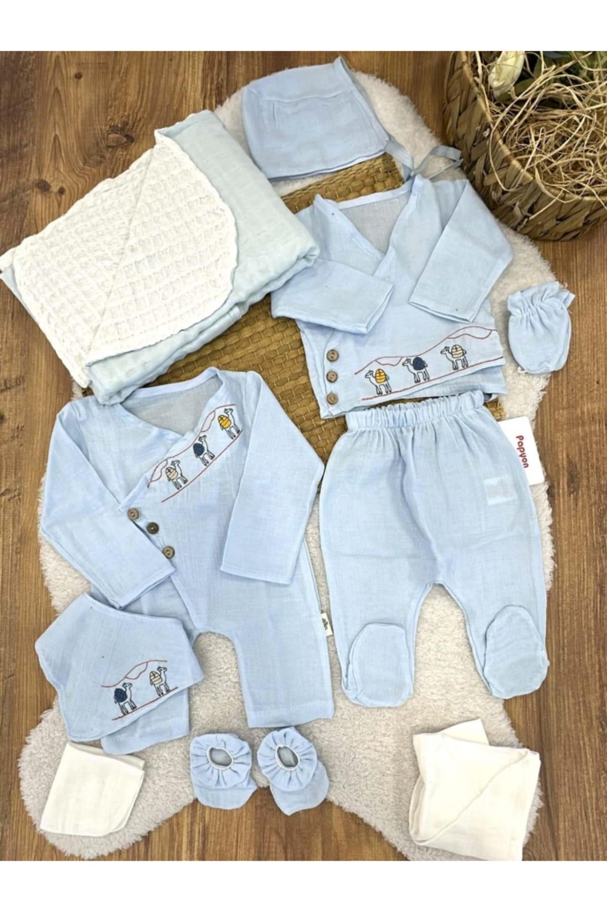 Bebly Kids Erkek bebek %100 organik müslin hastane çıkışı