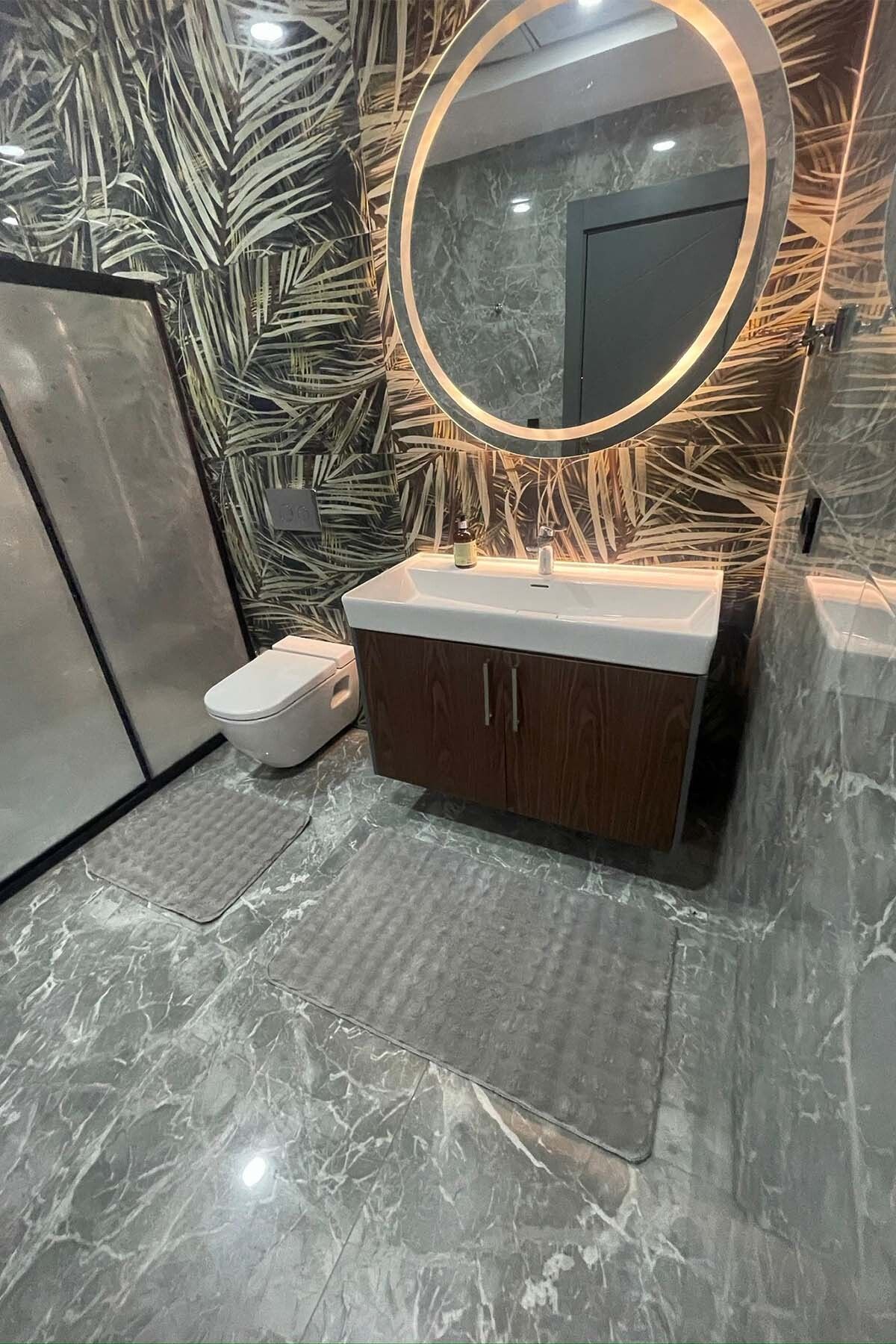 tropikal home Modern Bubble Yıkanabilir Kaymaz Peluş Banyo Paspası Halısı 2'li Klozet Takımı 60x100 ve 50x60
