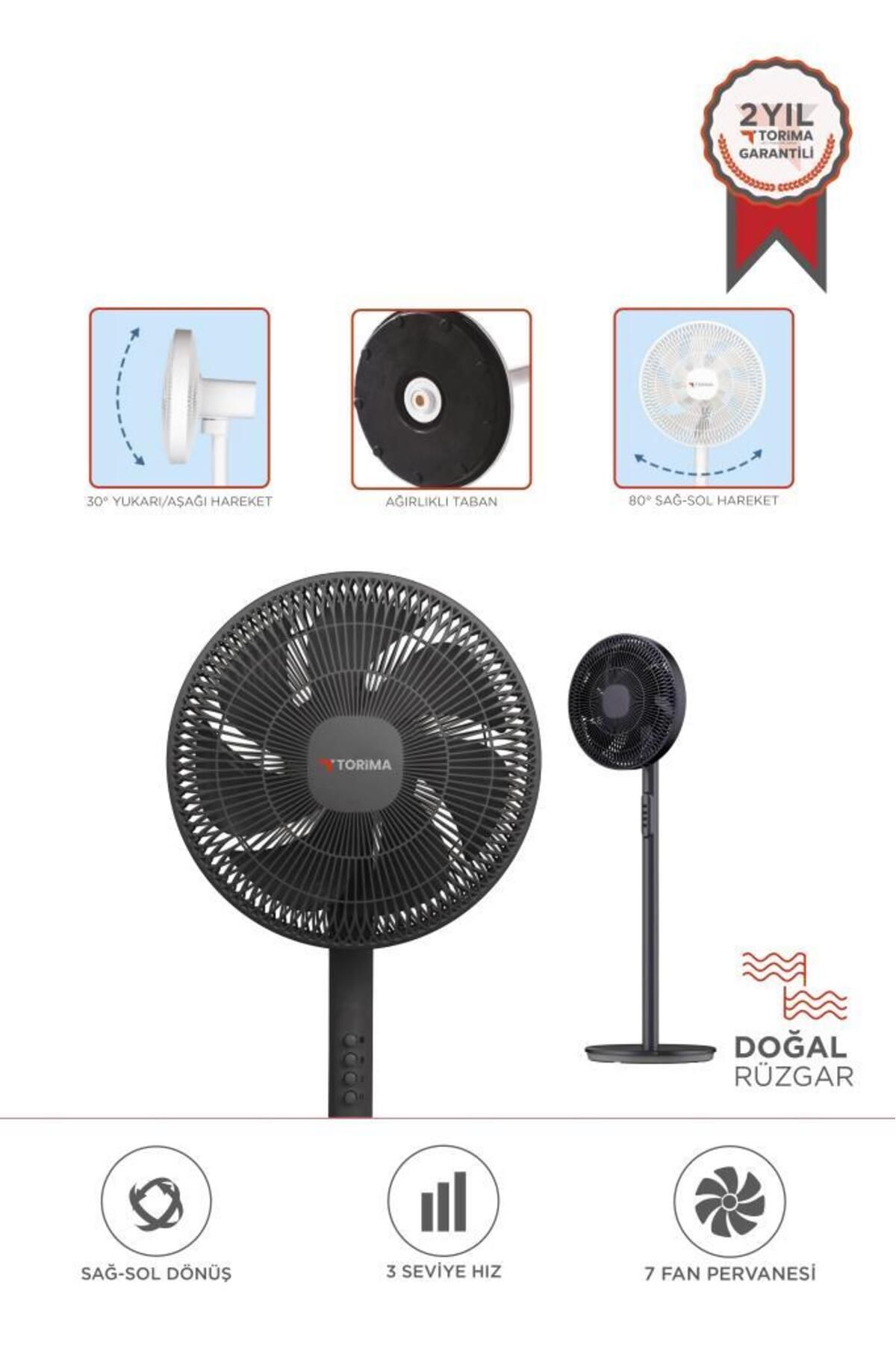 Torima SF-01 Siyah Ayarlanabilir Ayaklı 14'' İnc 45W 3 Kademeli 7 Pervaneli Vantilatör Fan