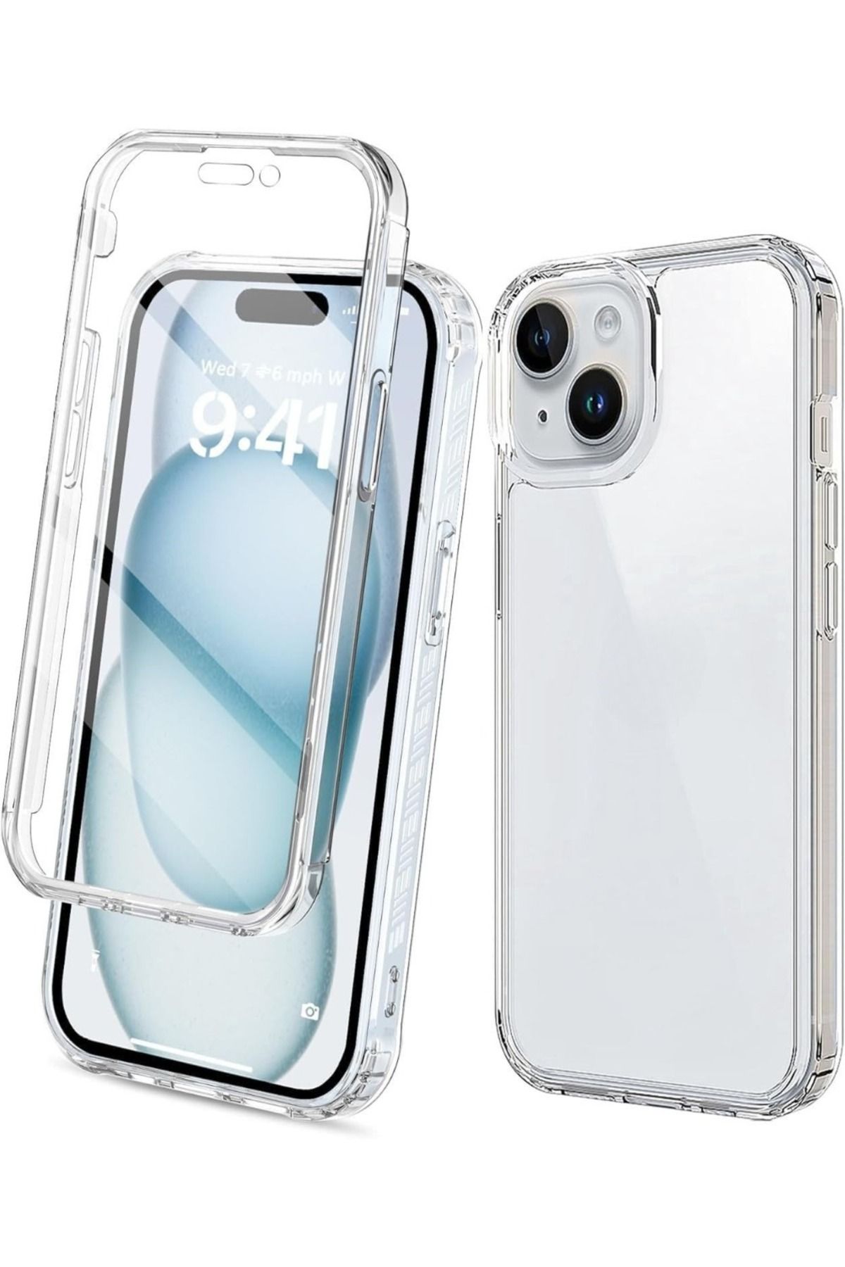 KılıfShop iPhone 15 Plus uyumlu Kılıf Ön Arka 360 Koruma Arka Sert Mika Ön Silikon Şeffaf