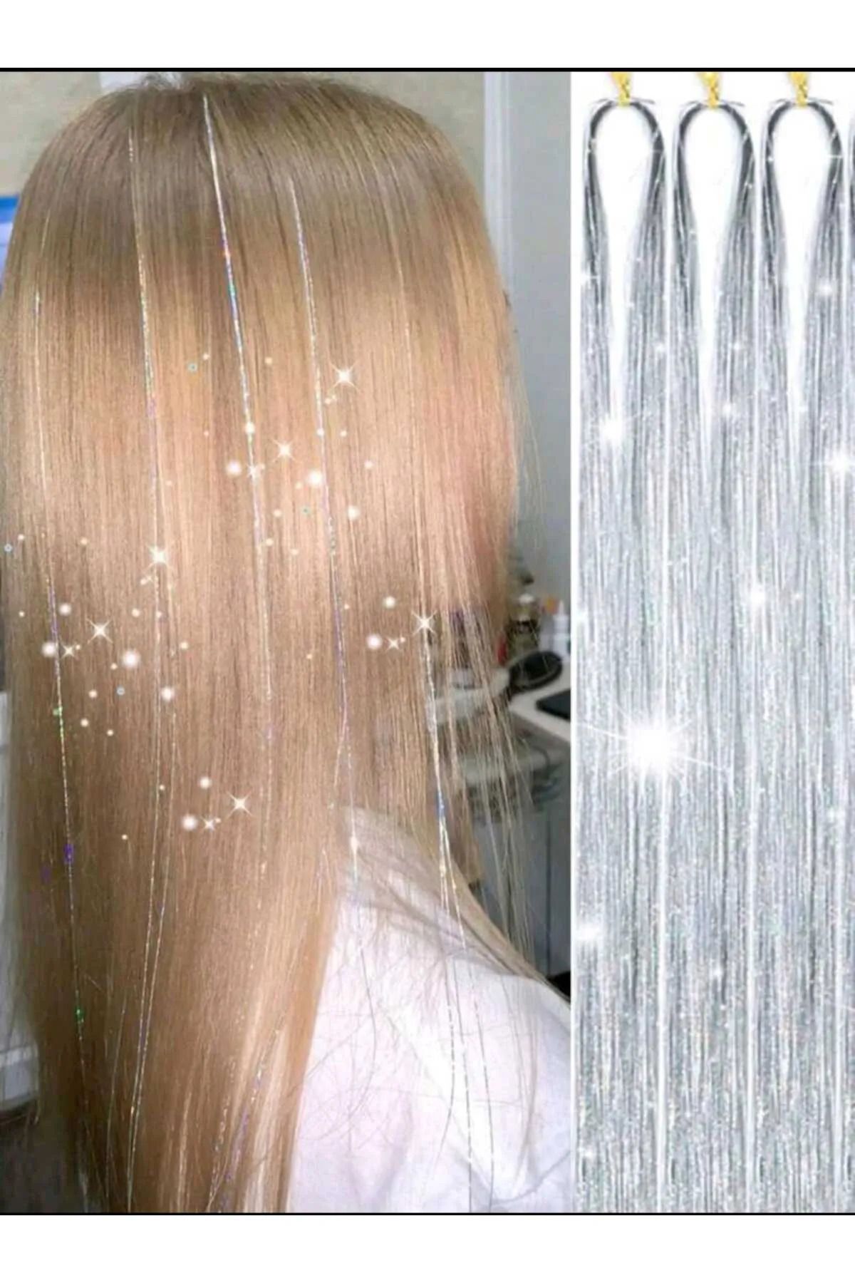 minibuki 1 Paket Tinsel Simli Saç Aksesuarı Saç Işıltısı Hair Tinsel Postiş