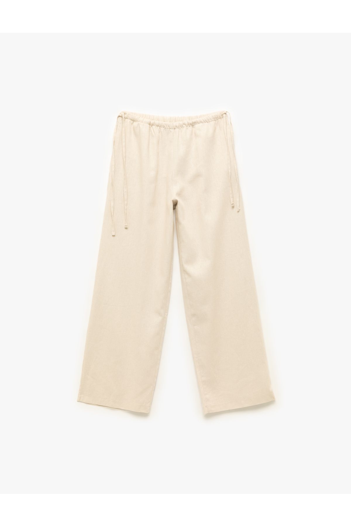 Koton Beli Bağcıklı Keten Karışımlı Geniş Paça Pantolon