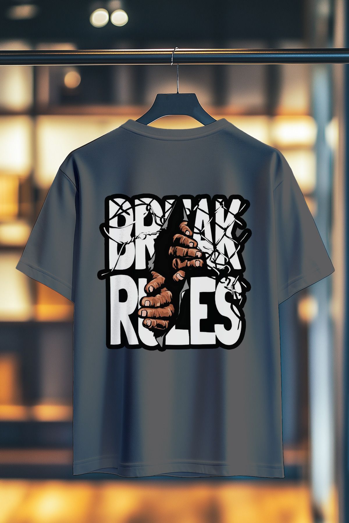 BookOrBook Break Rules %100 Pamuk Premium Kalite Sırt Baskılı T-Shirt