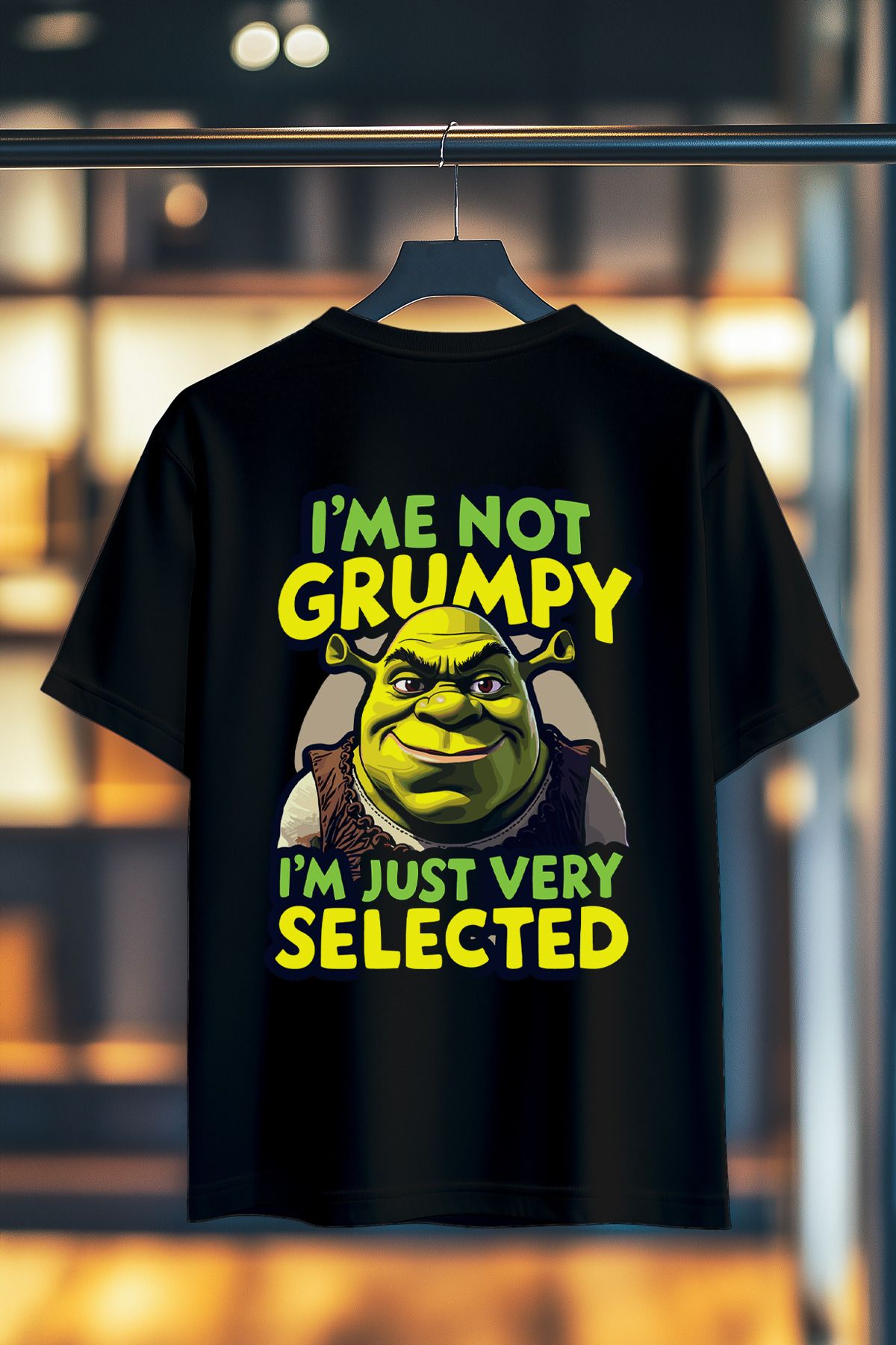 BookOrBook Shrek Im not Grumpy %100 Pamuk Premium Kalite Sırt Baskılı T-Shirt