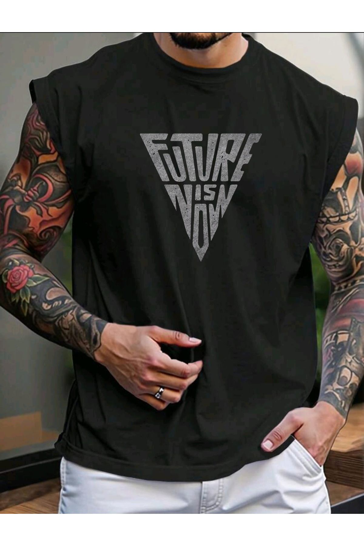 FAVORİST FUTURE Baskılı Kolsuz tshirt Erkek Sıfır Kol Giyim Spor Giyim Oversize T-SHİRT