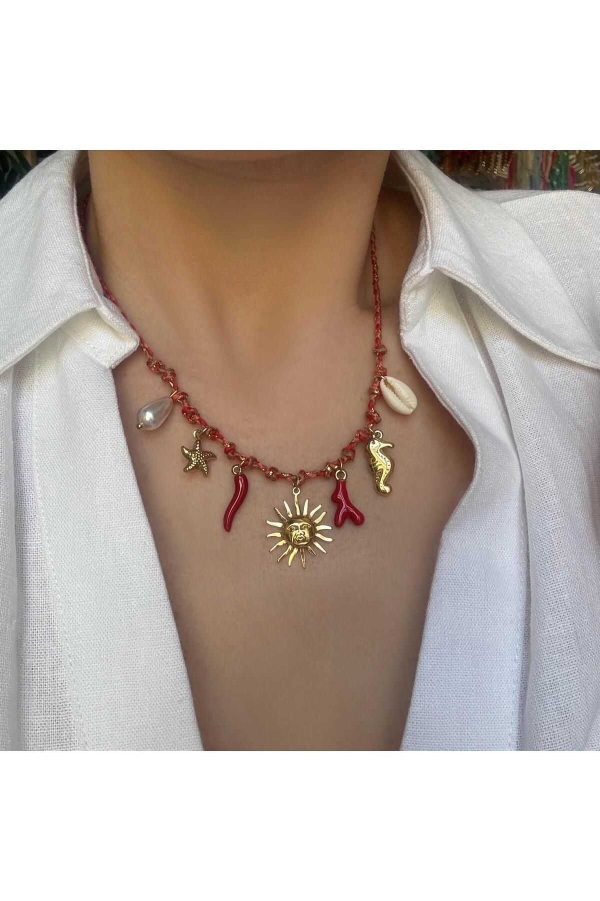 Venus Design Çelik Renkli İp Charm Kolye