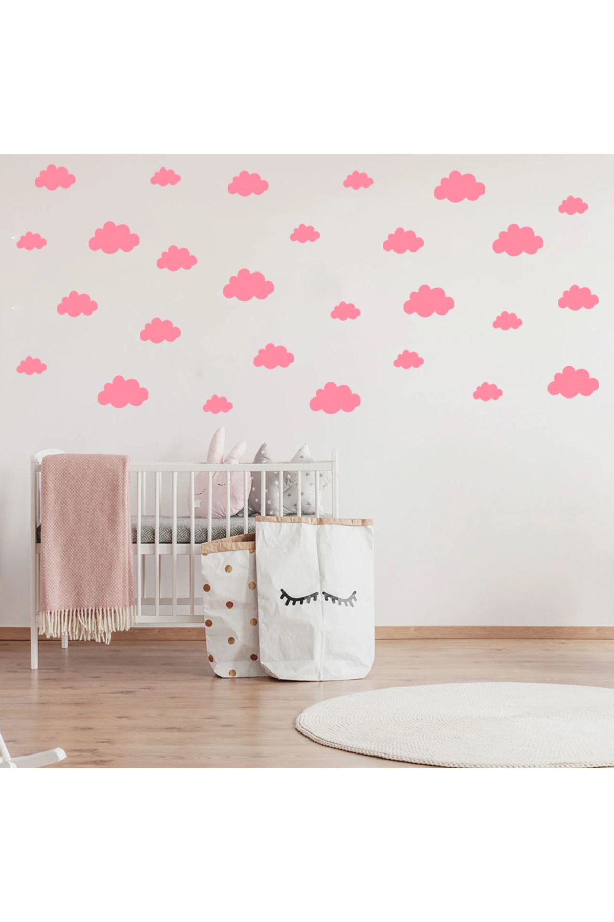 BugyBagy Bebe Pembe Bulut Duvar Sticker 3 - 5,5 - 8,5 - 10cm Karışık Ebatlarda - 100 adet