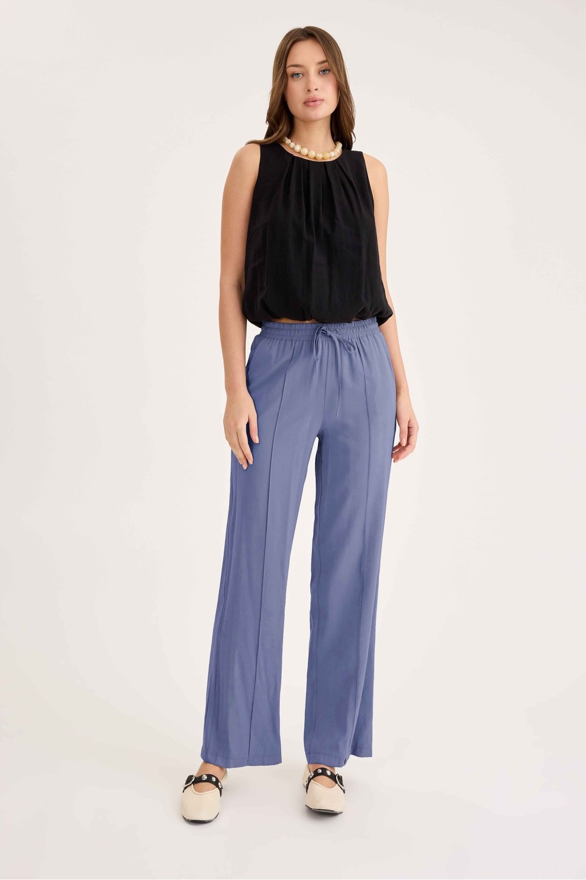Vitrin-Elastic Waist Trousers with Front Stitching Detail 3