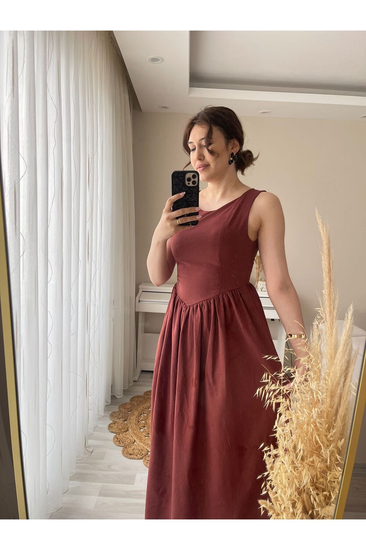 MODA LUNEANDCO Rosalinda Kiremit Rengi Sırt Detaylı Elbise