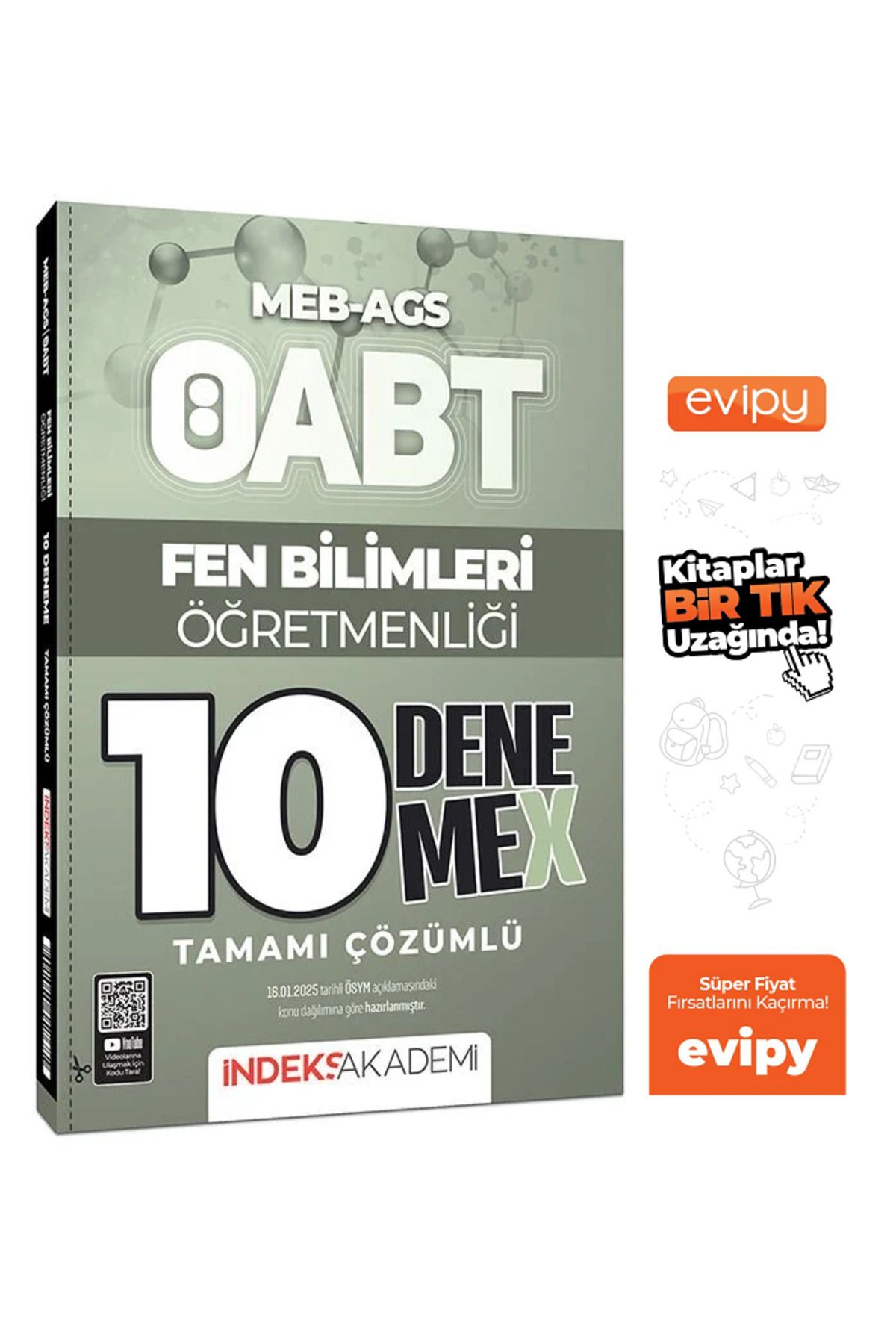 İndeks Akademi 2025 ÖABT MEB-AGS Fen Bilimleri Öğretmenliği 10 DenemeX Çözümlü Ayraç Hediyeli