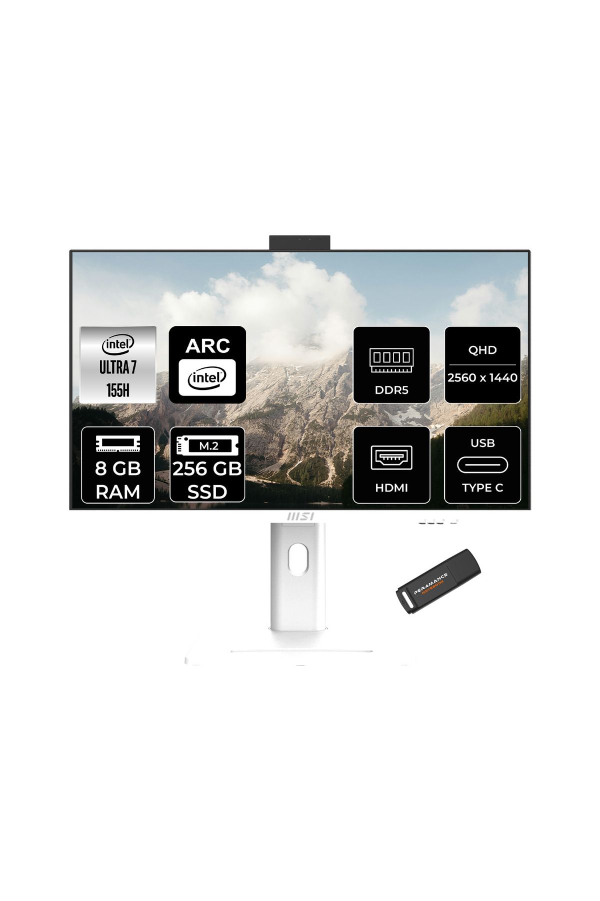 MSI Modern AM273QP AI Ultra 7 155H 8GB 256GB SSD 27" WQHD 100Hz FDOS All in One Bilgisayar & USB