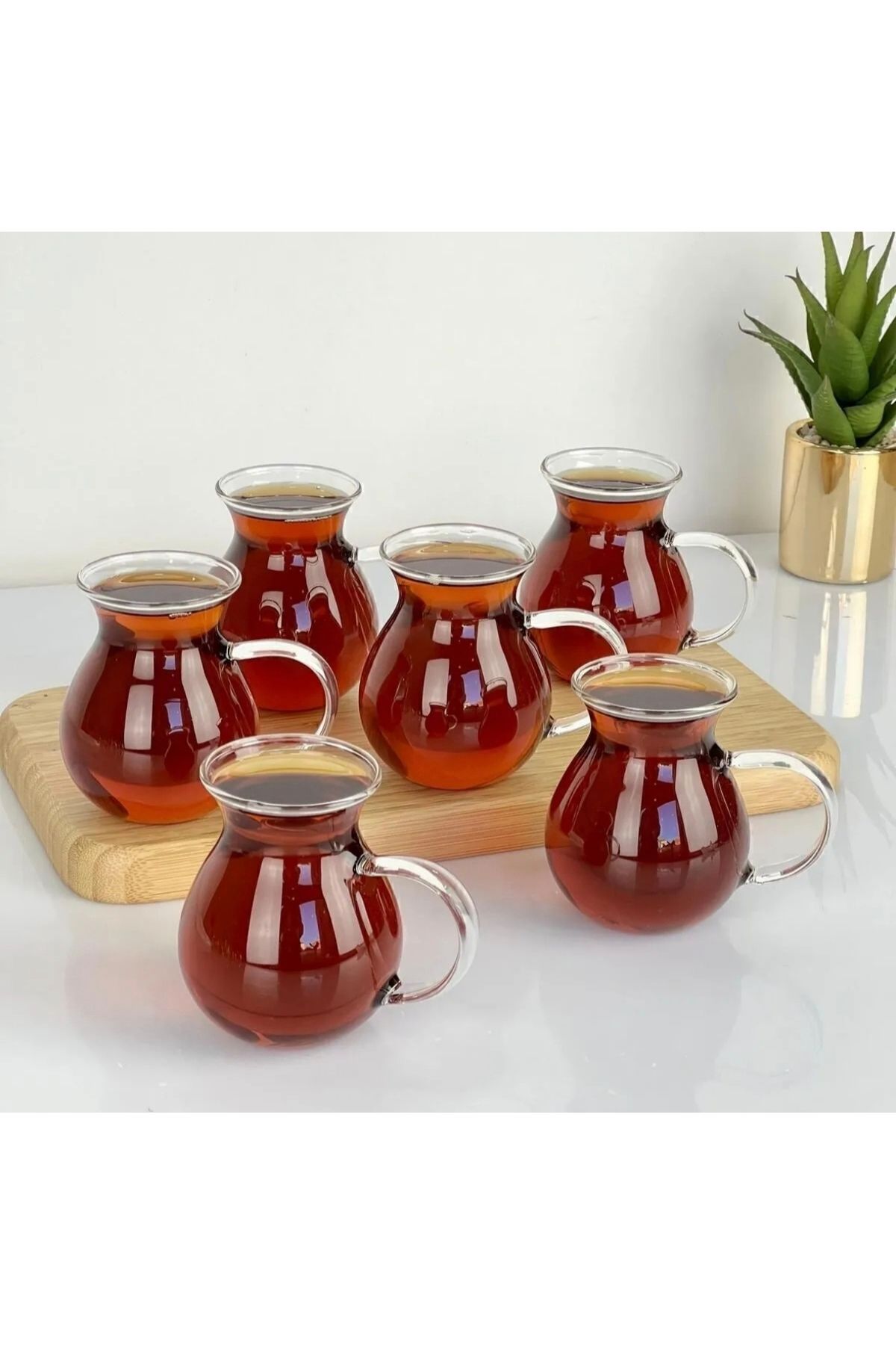Home 6 Kişilik Keyfi Ala Borasilikat Cam Kulplu Çay Bardağı
