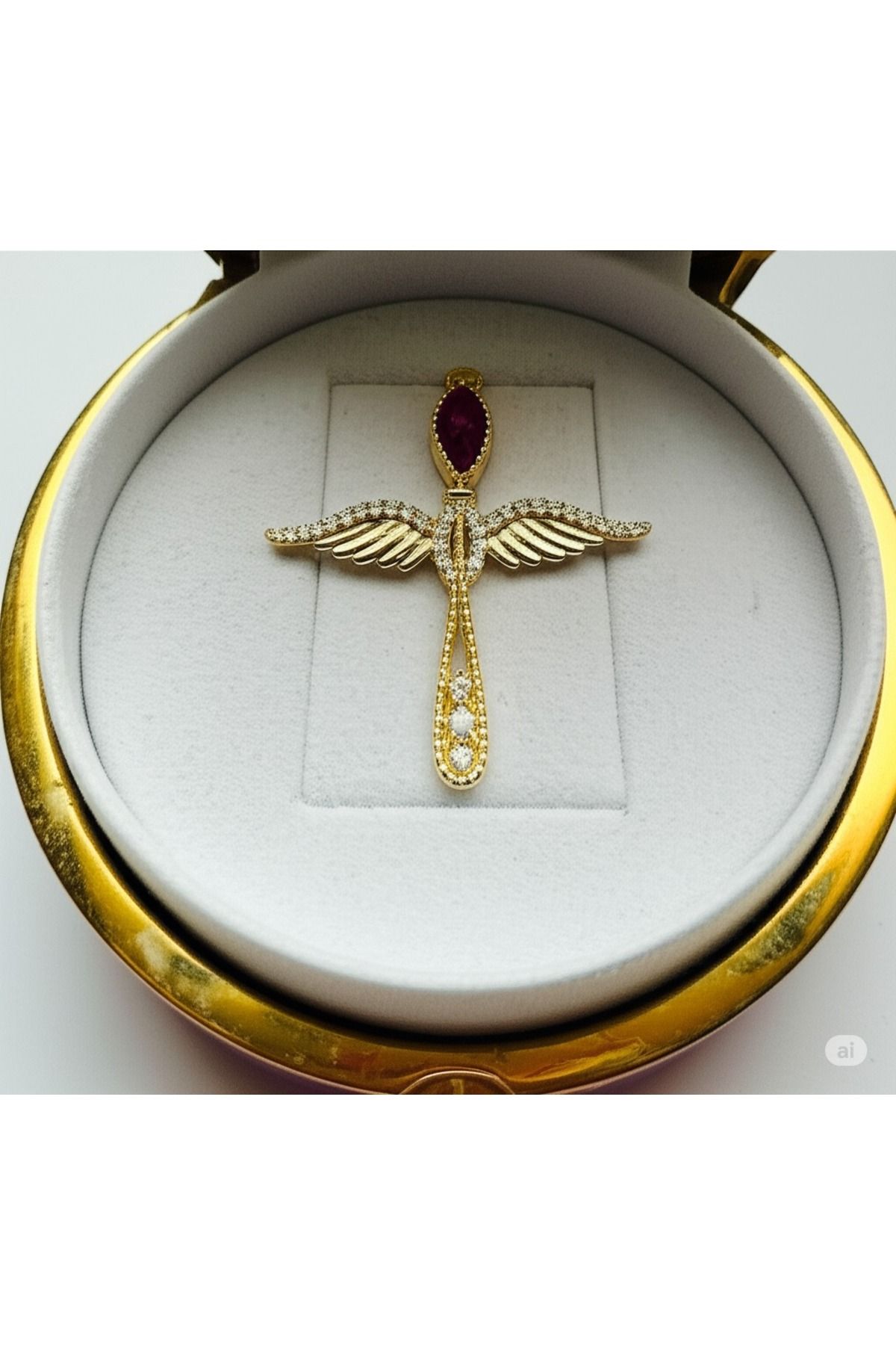 KANERUZ Zirkon Taşlı Gold Renk Ateş Kuşu Kolye