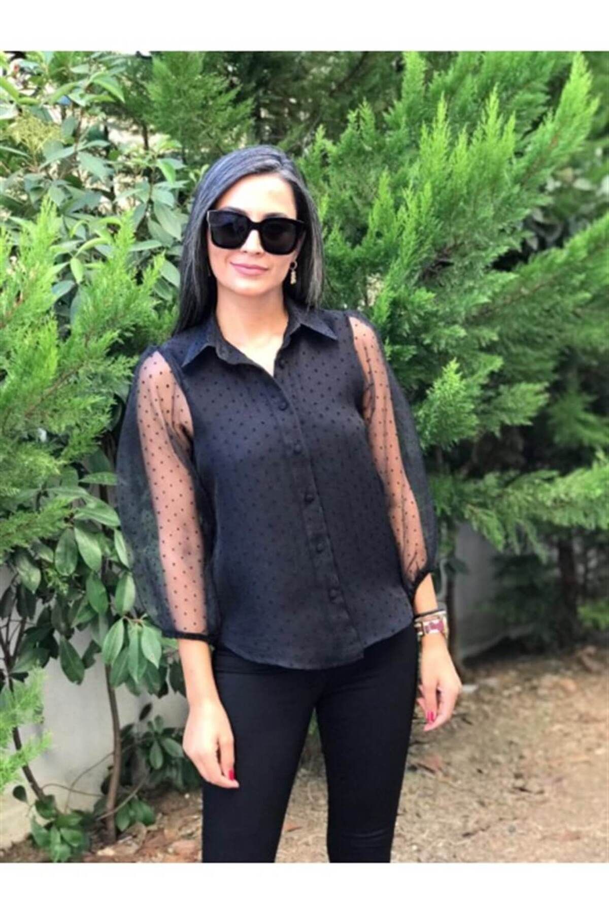 Forlady Butik Siyah Arkası Dekolteli Kadın Gömlek