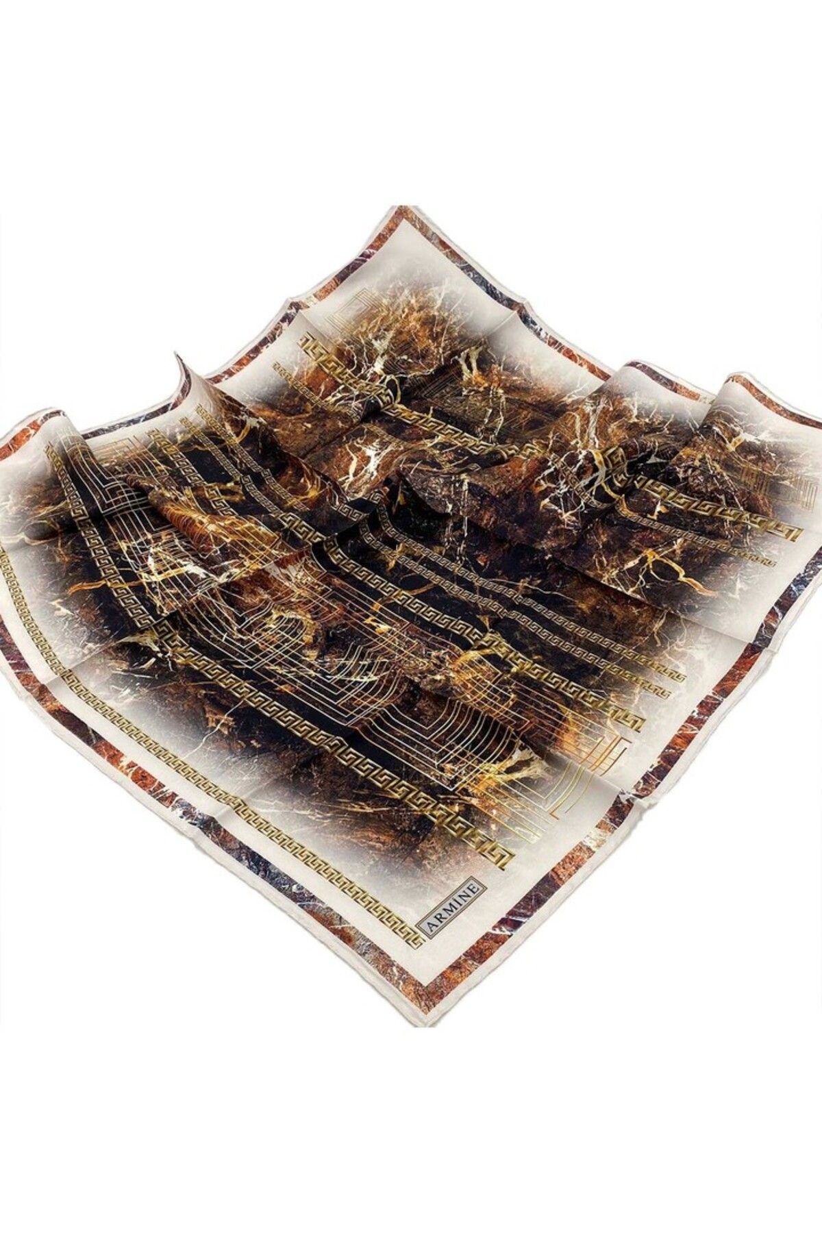 Armine-Σειρά Nostalgia Silk Sura Scarf 8615DS-03 Γεωμετρικό σχέδιο ΚΡΕΜ-ΚΑΦΕ 5