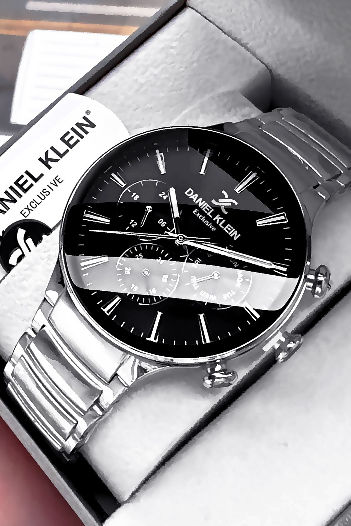 Daniel Klein Exclusive Erkek Kol Saati 3 Atm Su Geçirmez Gümüş Siyah Renk Çelik Kordon Hediye Bileklik DKE2131C4