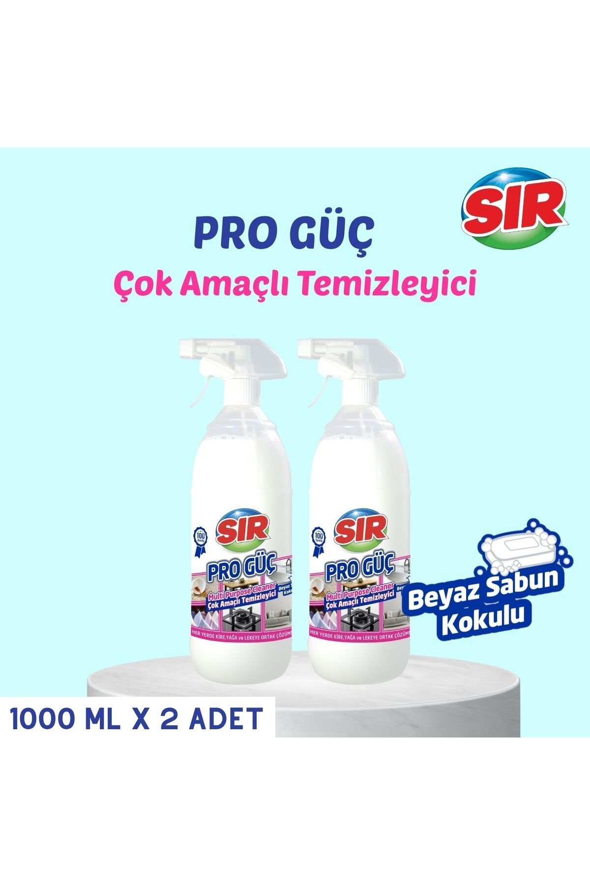Sır Pro Güç Çok Amaçlı Temizleyici Beyaz Sabun Kokulu 1000 ml x 2 Adet