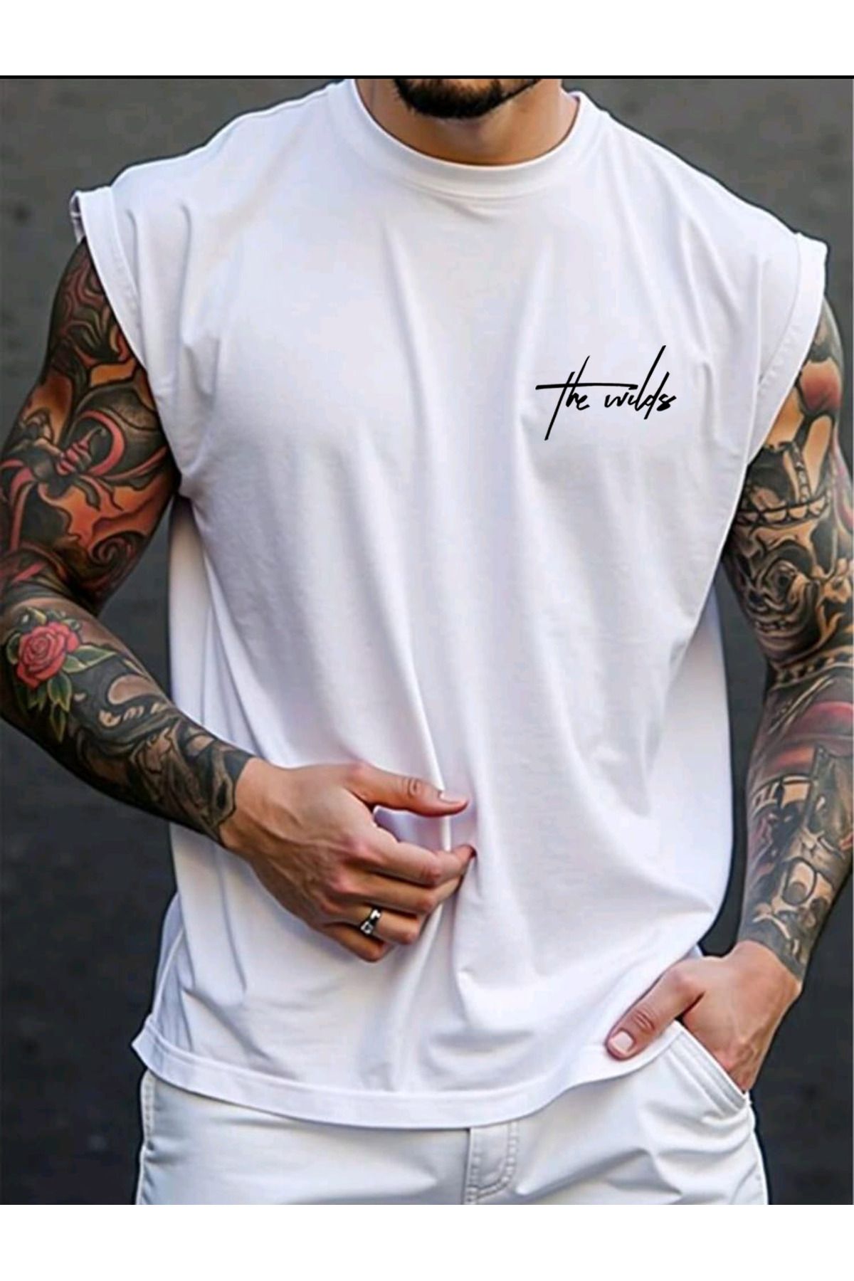 FAVORİST THE WILD Baskılı Kolsuz tshirt Erkek Sıfır Kol Giyim Spor Giyim Oversize T-SHİRT