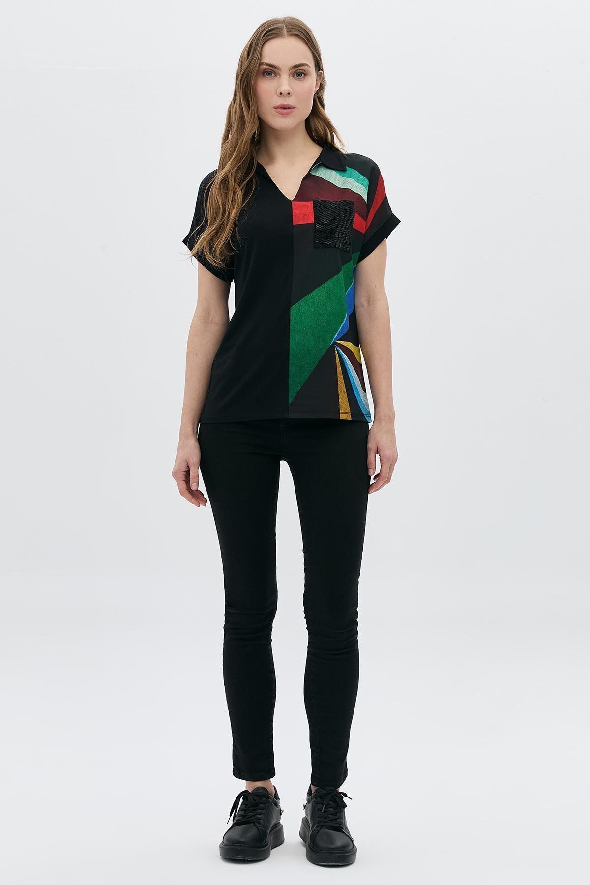 DAIDO Dijital Polo Yaka Taş Baskılı Cepli T-Shirt
