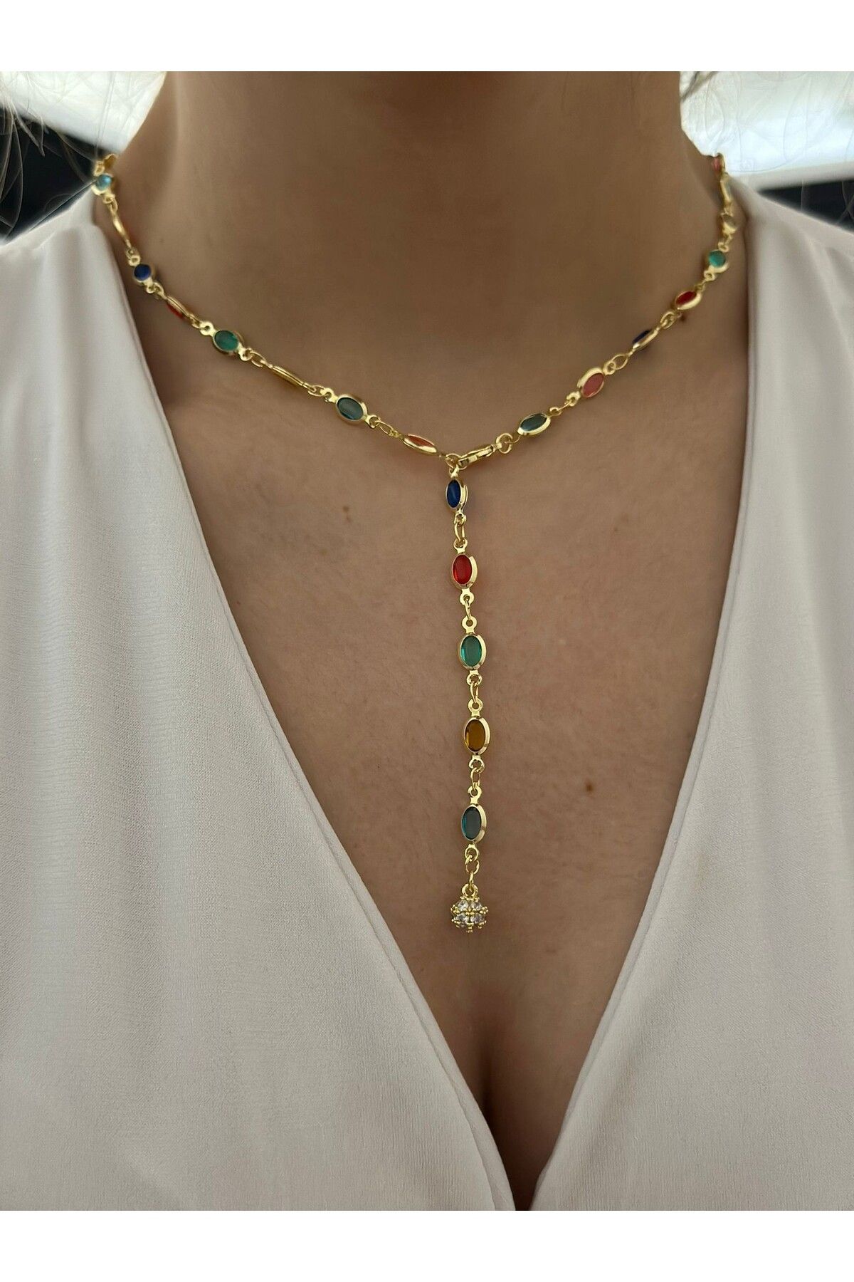 MyladyAccessoriess Renkli Oval Kesim Detay Y Çelik Kolye