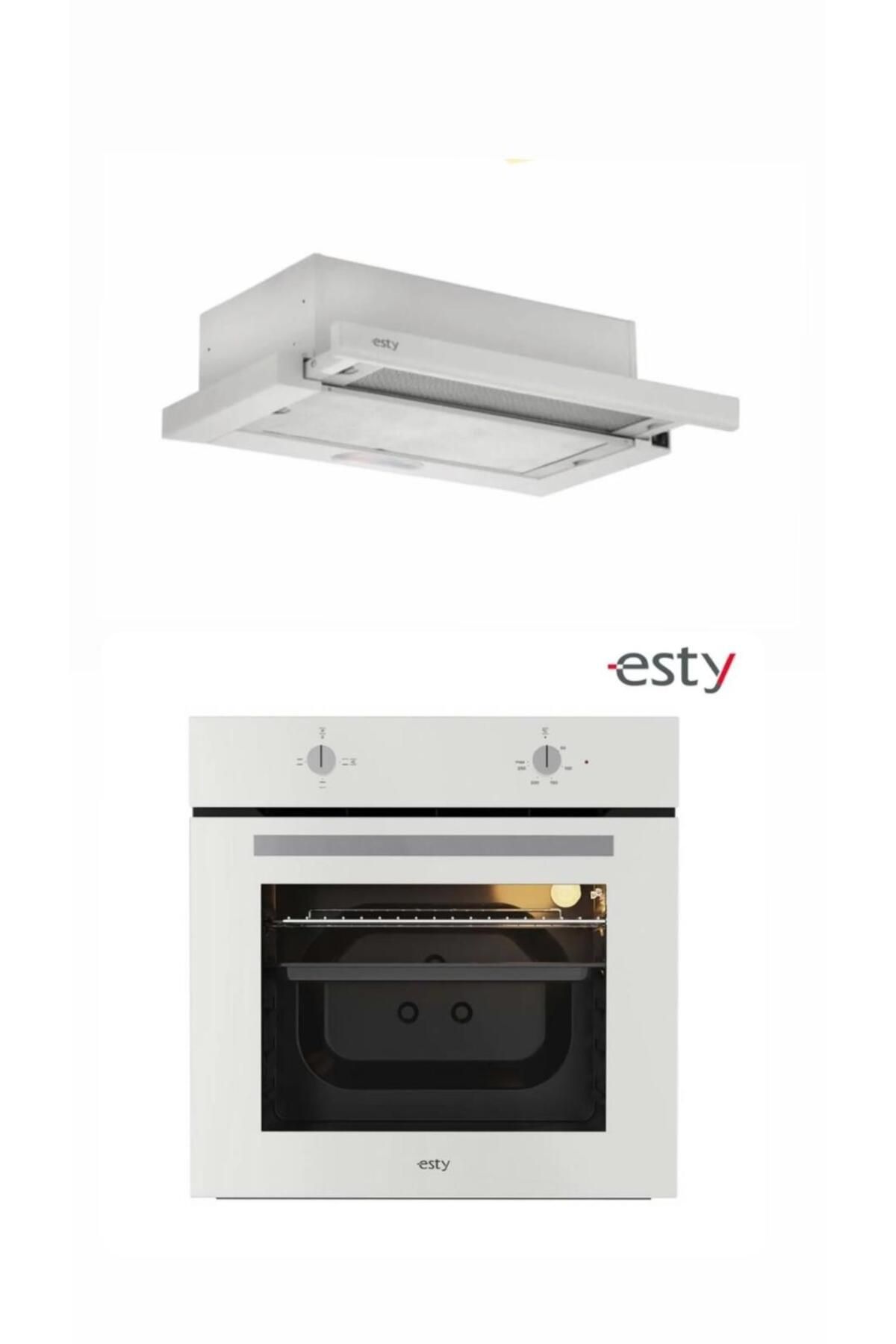 Esty Aspiratör ve Beyaz Cam Fırın İkili Set (1350 Beyaz - AEF6601W04)