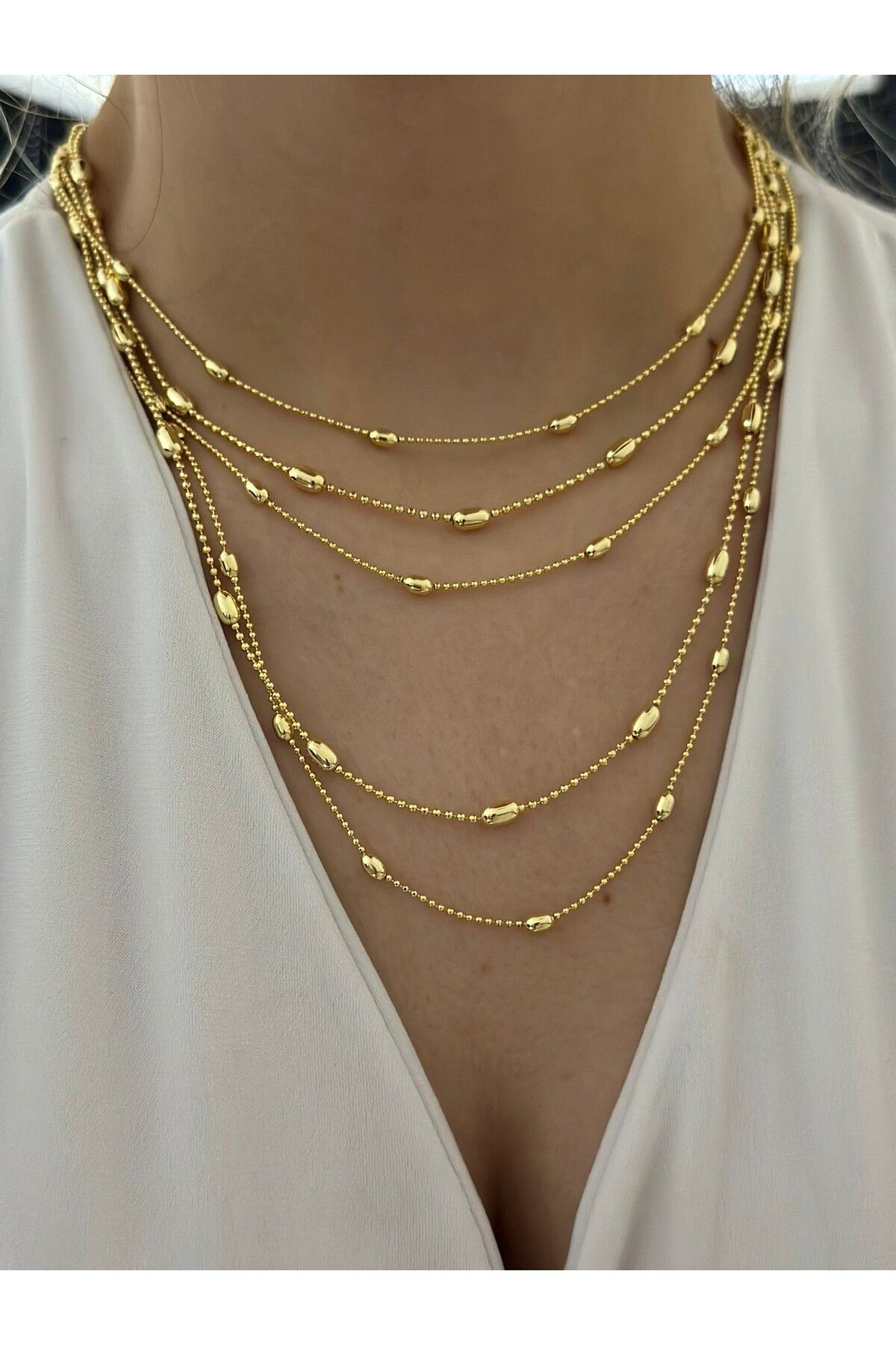 MyladyAccessoriess Sıralı Topçuk Detay Çoklu Görünüm Çelik Kolye