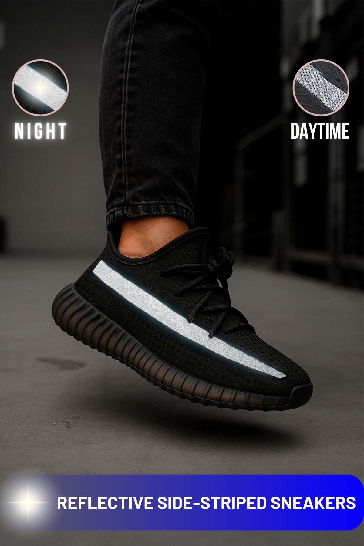 BLACK DEER Siyah Spor Unisex Reflektörlü Sneakers Antrenman Ayakkabı