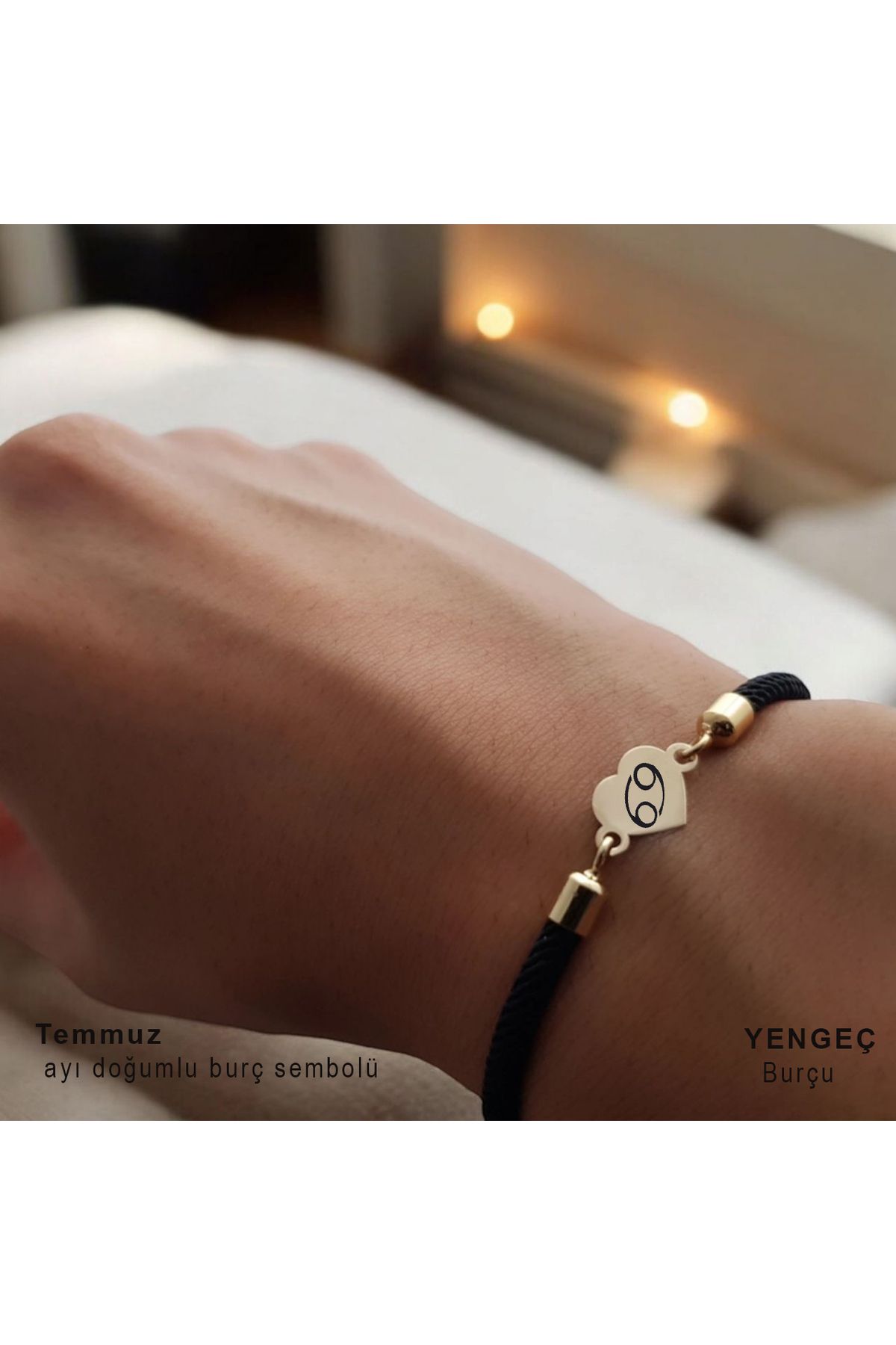 ARCHINO GOLD Temmuz Ayı Doğumları İçin Kalp Motifli 14 Ayar Altın Plakalı Örgülü Hediye Bileklik-475doğumay-siyah