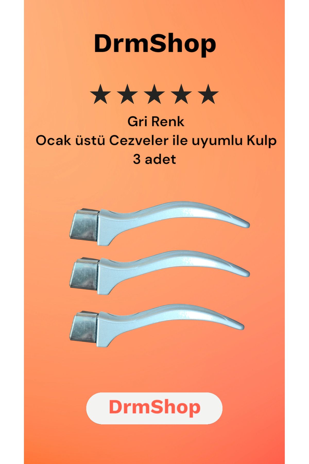 shopdrm Üniversal Ocak Üstü Cezveler ile Uyumlu Cezve Sapı Metalik GRİ Renkli Cezve Kulbu 3 adet