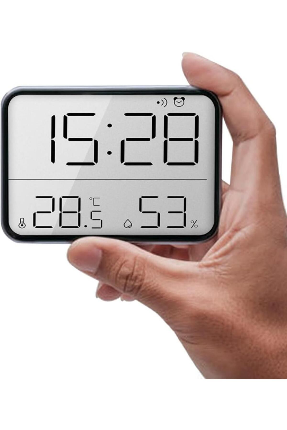 alfalink Mıknatıslı LCD HD Dijital Ekran Pilli Mini Saat Alarm Nem Göstergesi Sıcaklık Ölçer