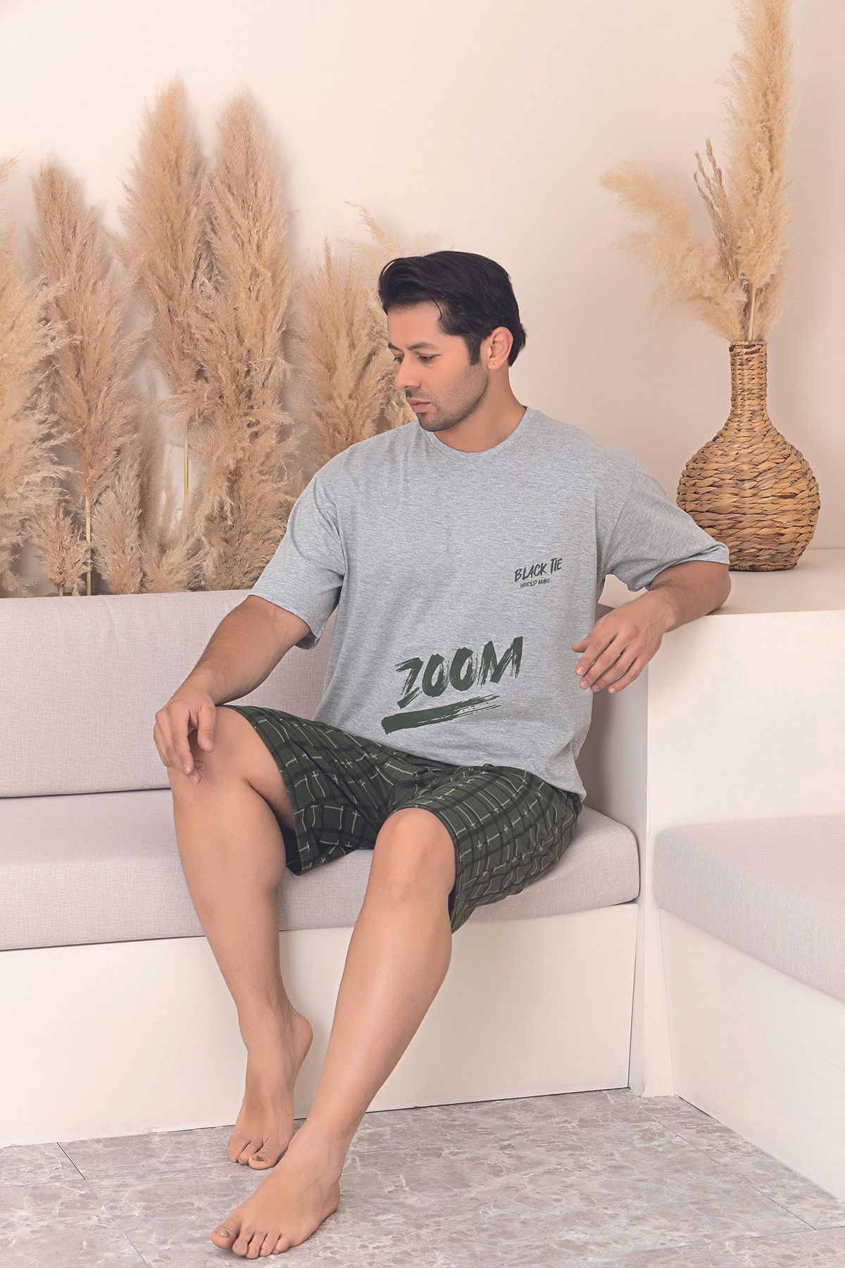 Sude HOMEWEAR ERKEK DESENLİ KISA KOL PİJAMA TAKIMI